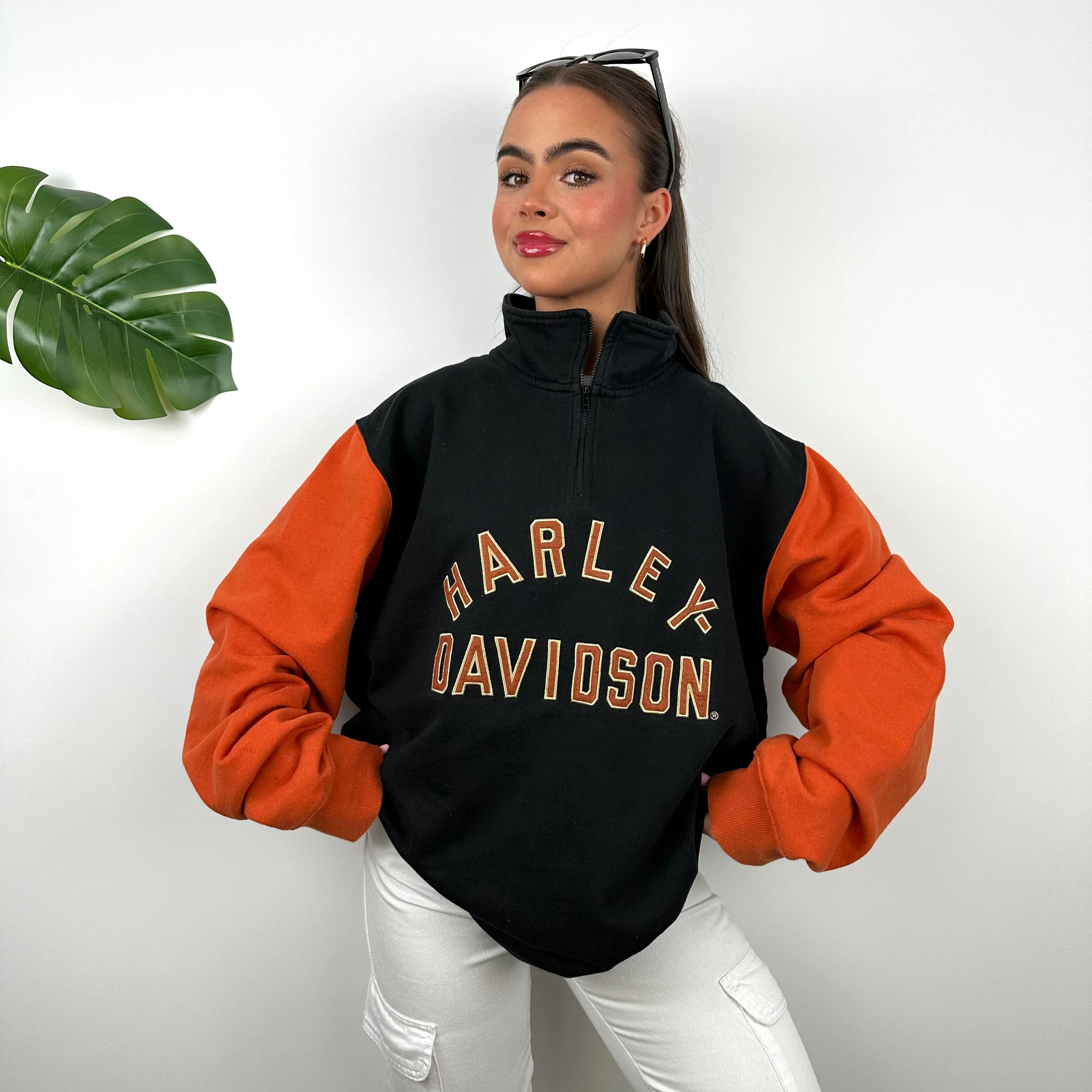 Harley Davidson Black Embroidered Spell Out Quarter Zip Sweatshirt (L) - Image 3