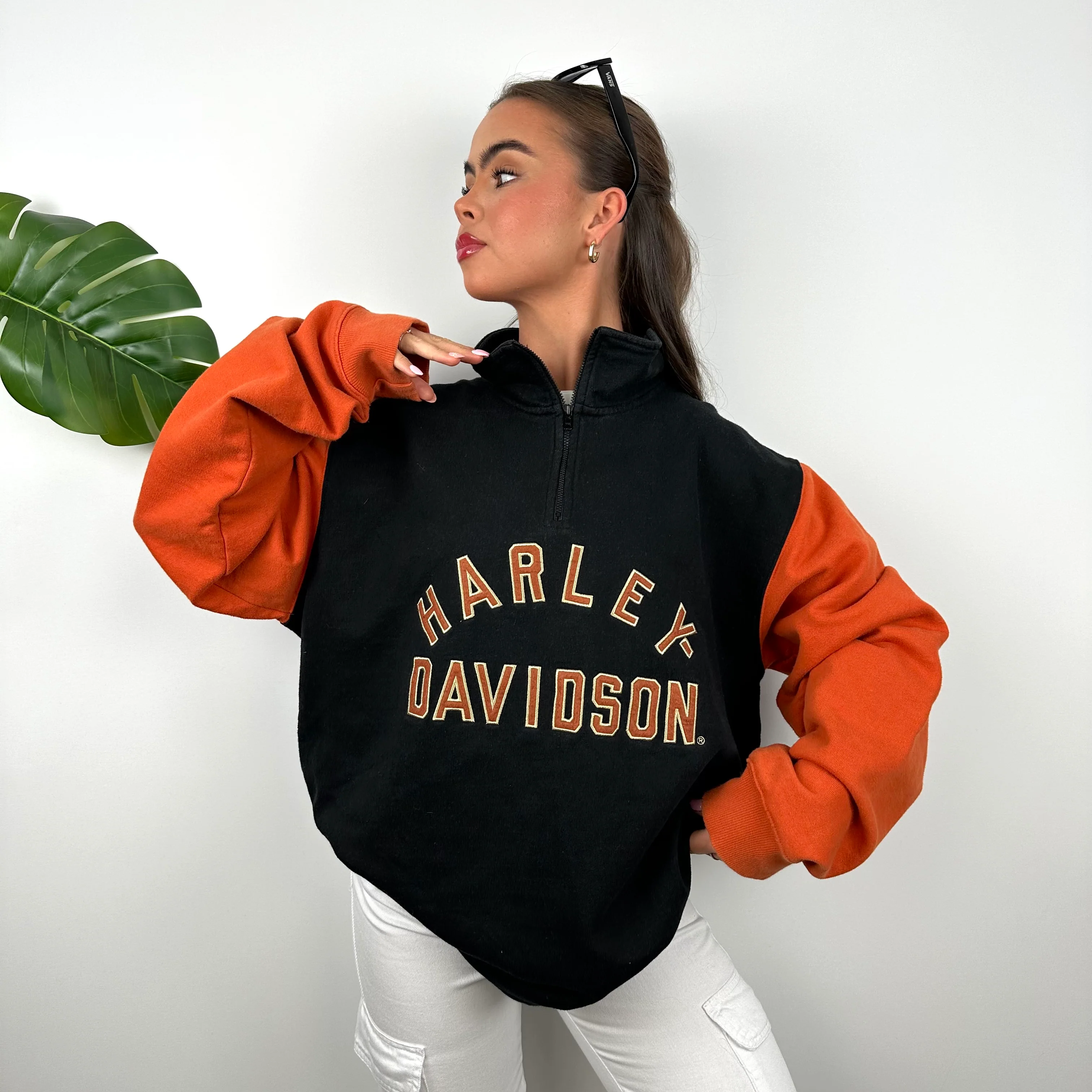 Harley Davidson Black Embroidered Spell Out Quarter Zip Sweatshirt (L) - Image 4