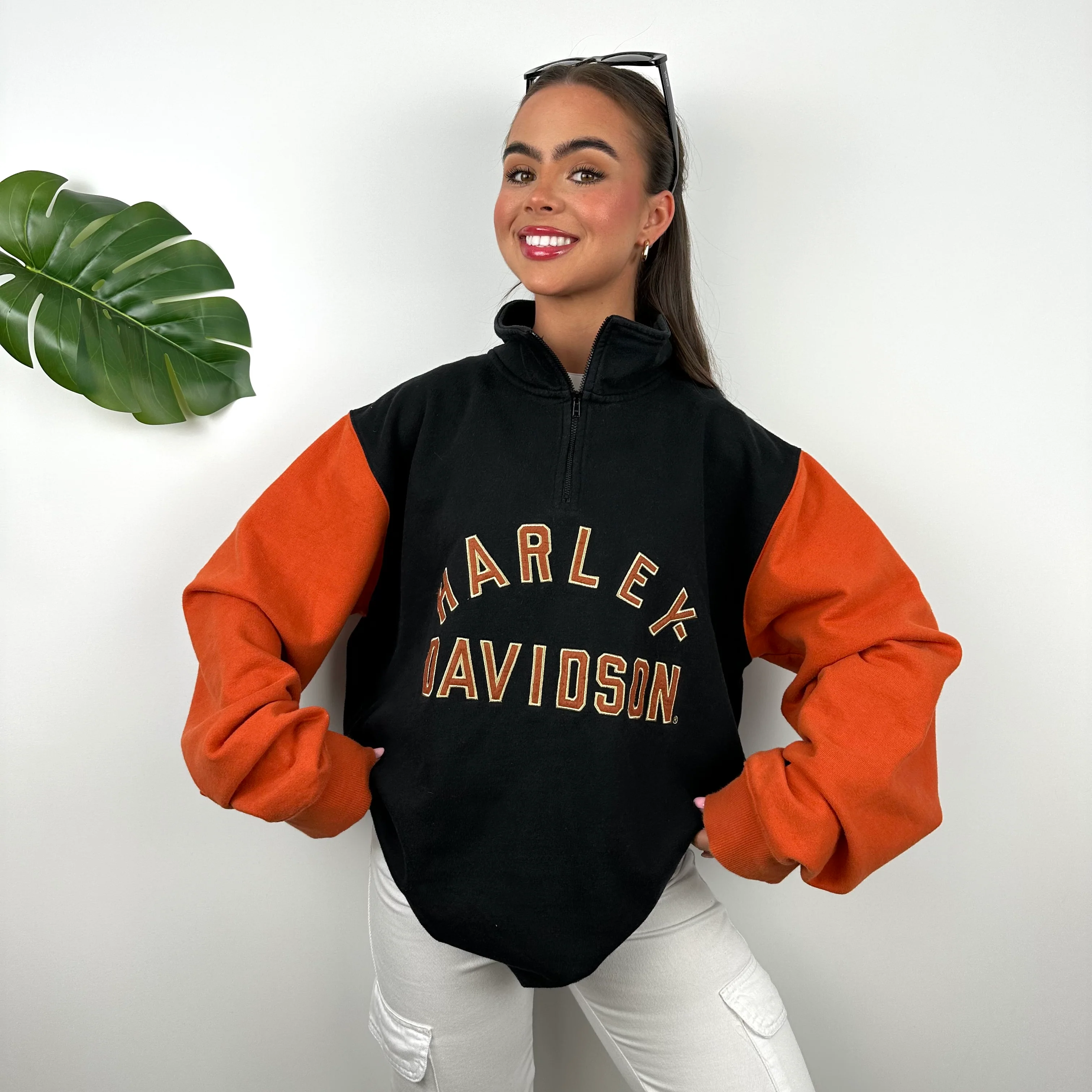 Harley Davidson Black Embroidered Spell Out Quarter Zip Sweatshirt (L) - Image 5
