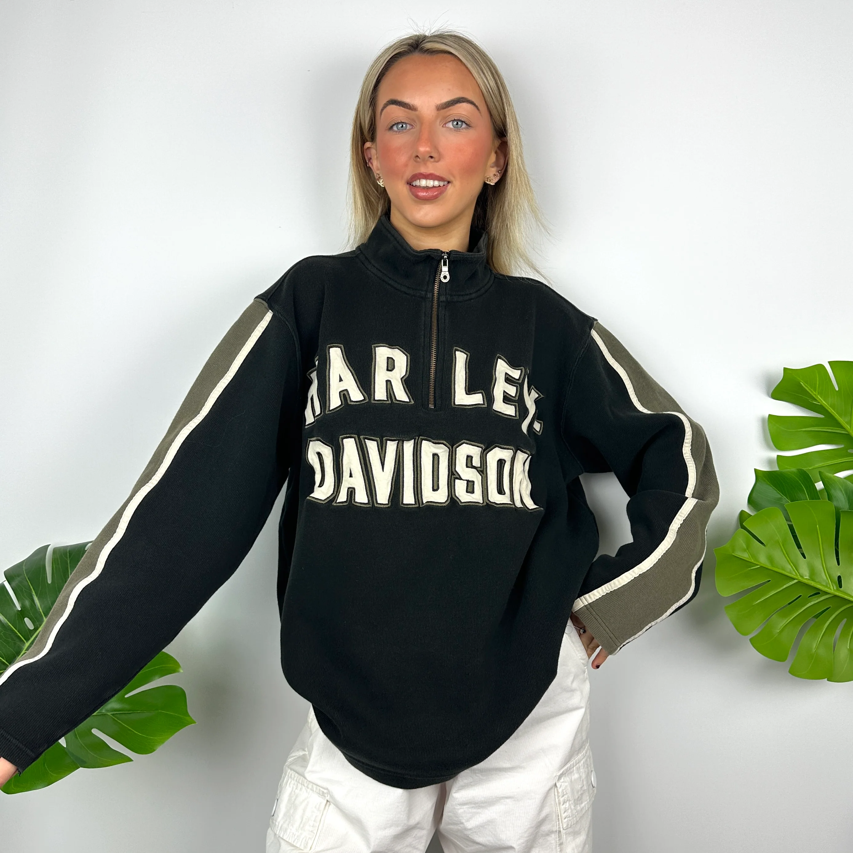 Harley Davidson Black Embroidered Spell Out Quarter Zip Sweatshirt (L) - Image 6
