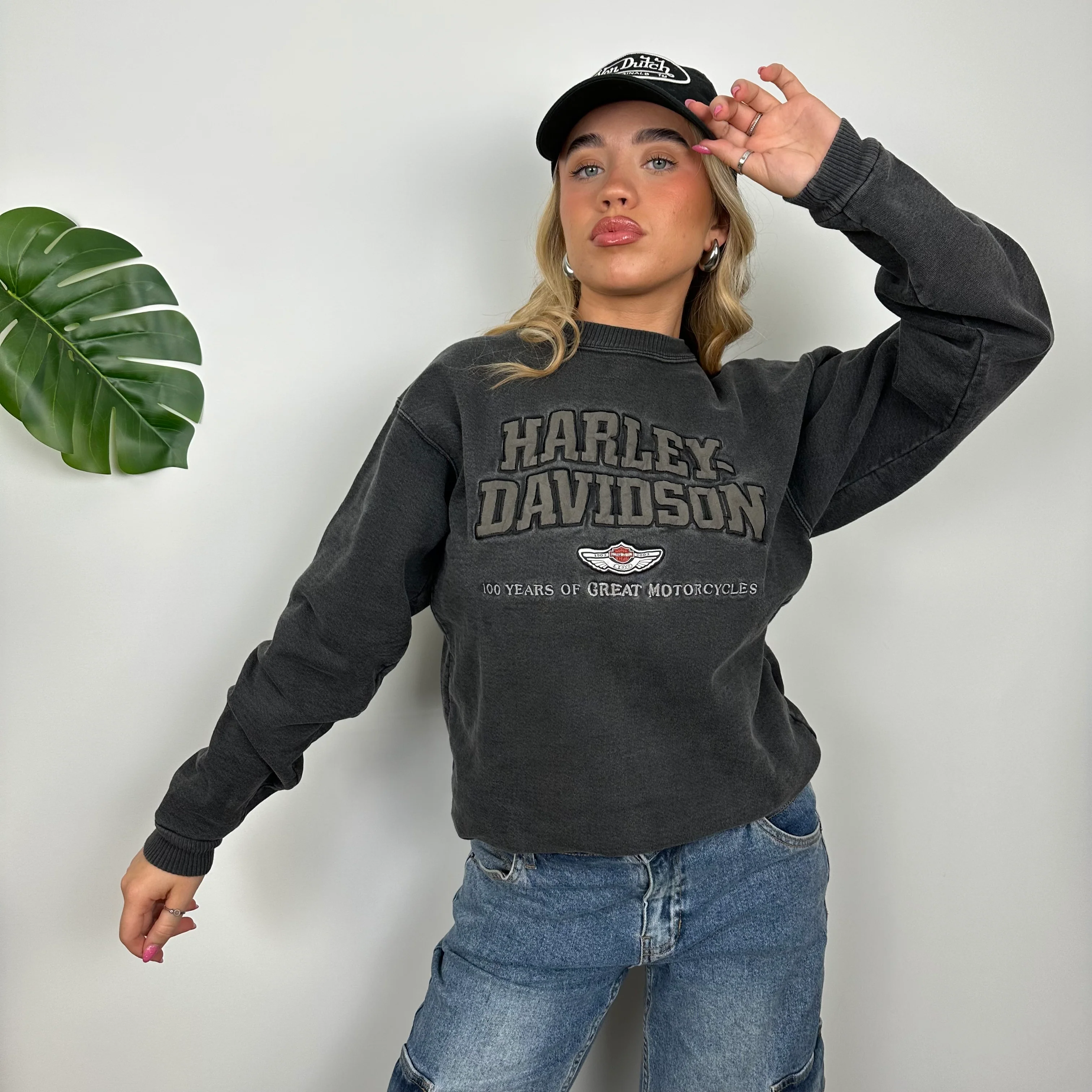 Harley Davidson Black Embroidered Spell Out Sweatshirt (M) - Image 2