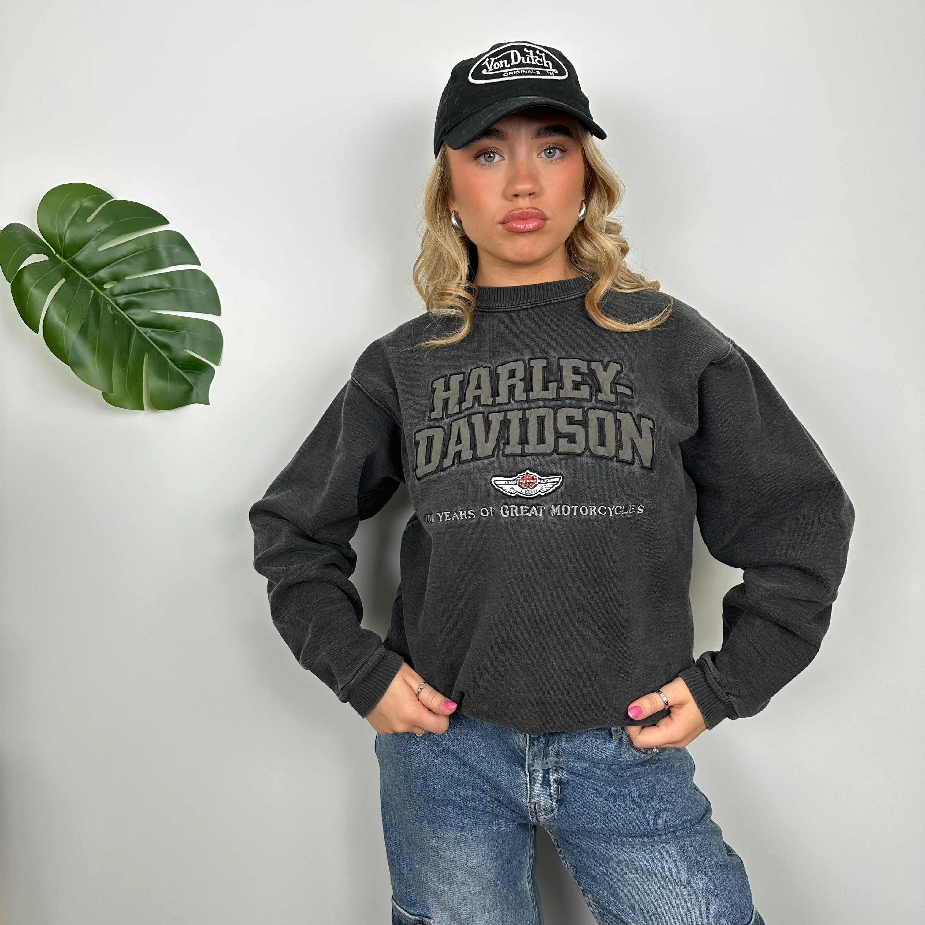 Harley Davidson Black Embroidered Spell Out Sweatshirt (M) - Image 4