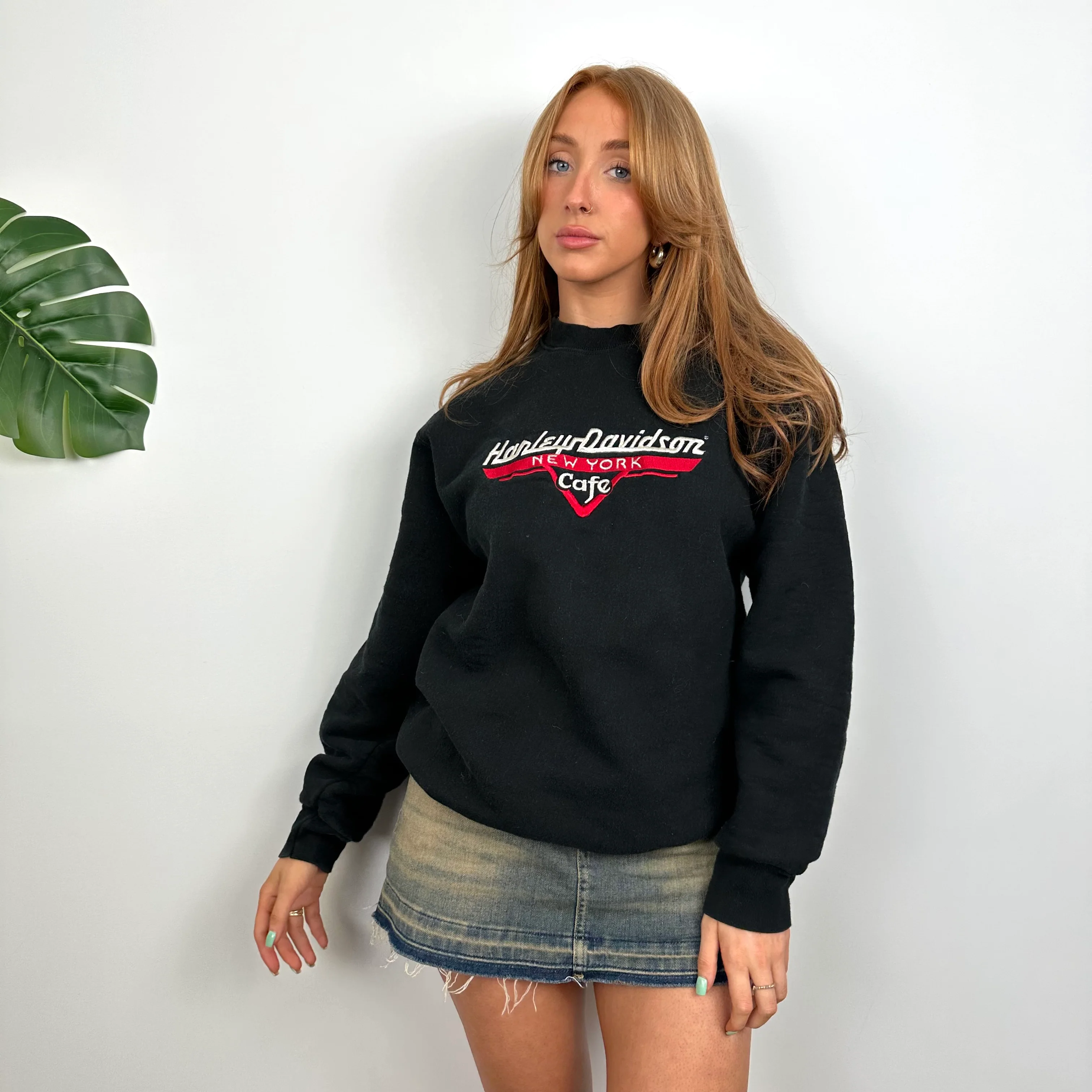 Harley Davidson Black Embroidered Spell Out Sweatshirt (M) - Image 2