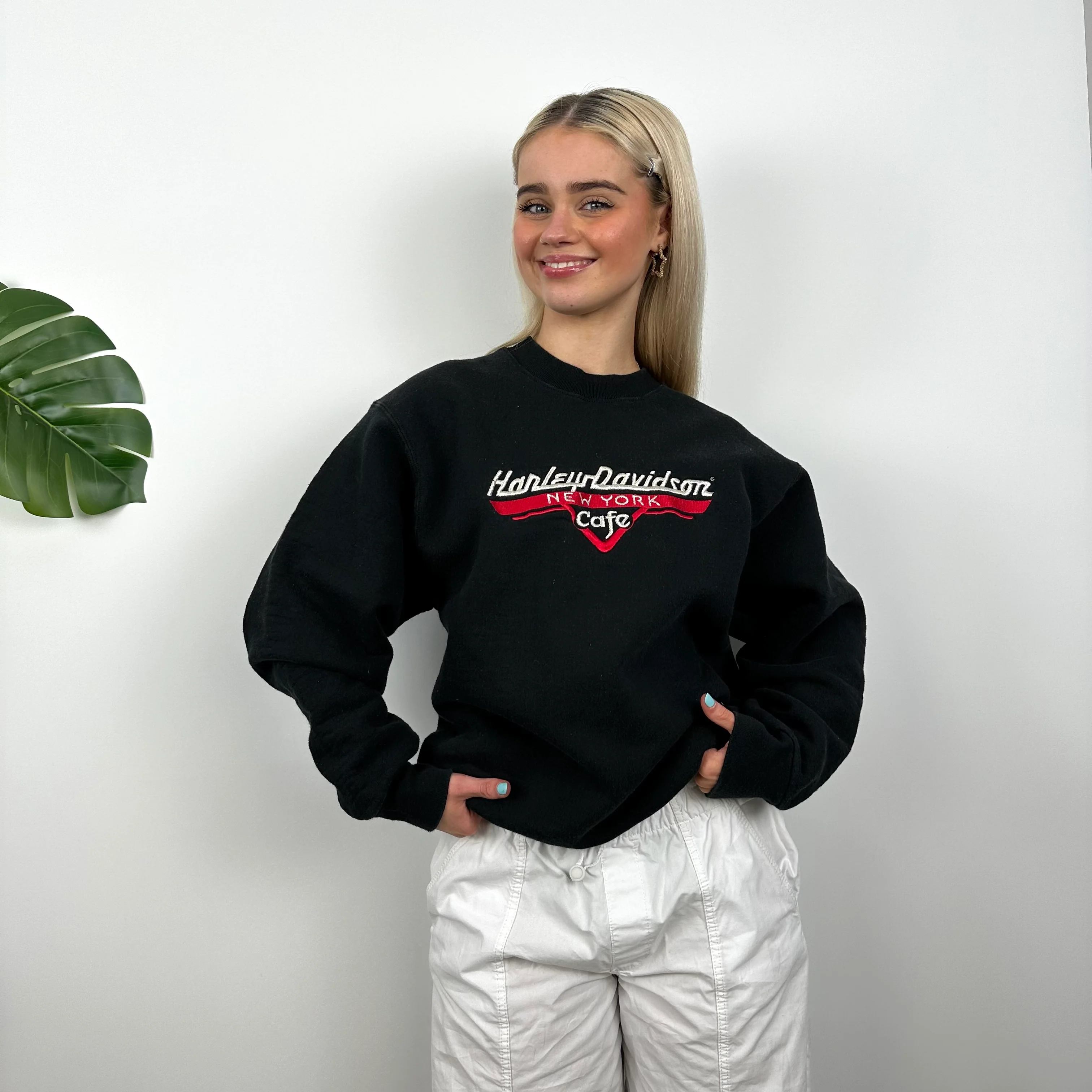Harley Davidson Black Embroidered Spell Out Sweatshirt (M) - Image 2