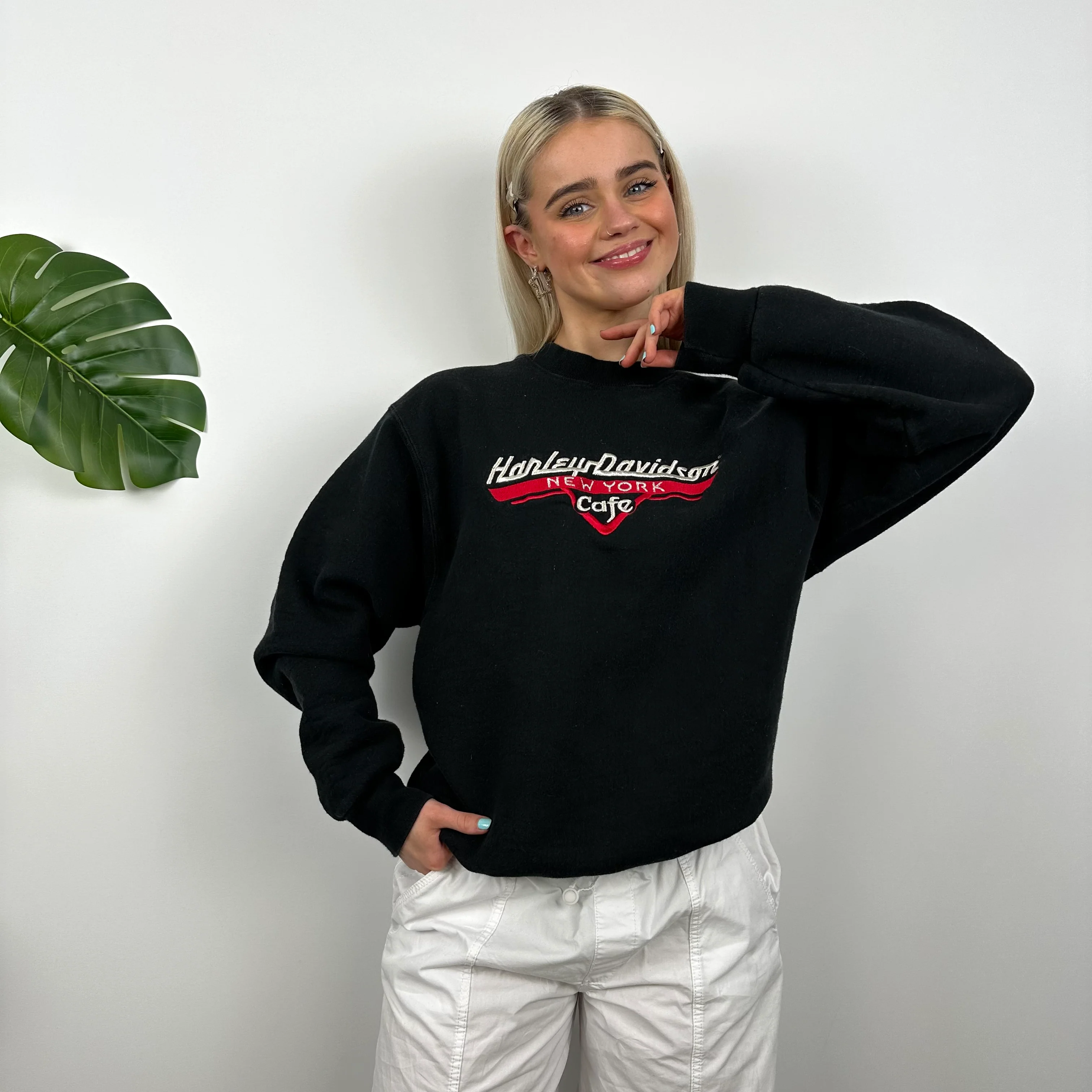 Harley Davidson Black Embroidered Spell Out Sweatshirt (M) - Image 3