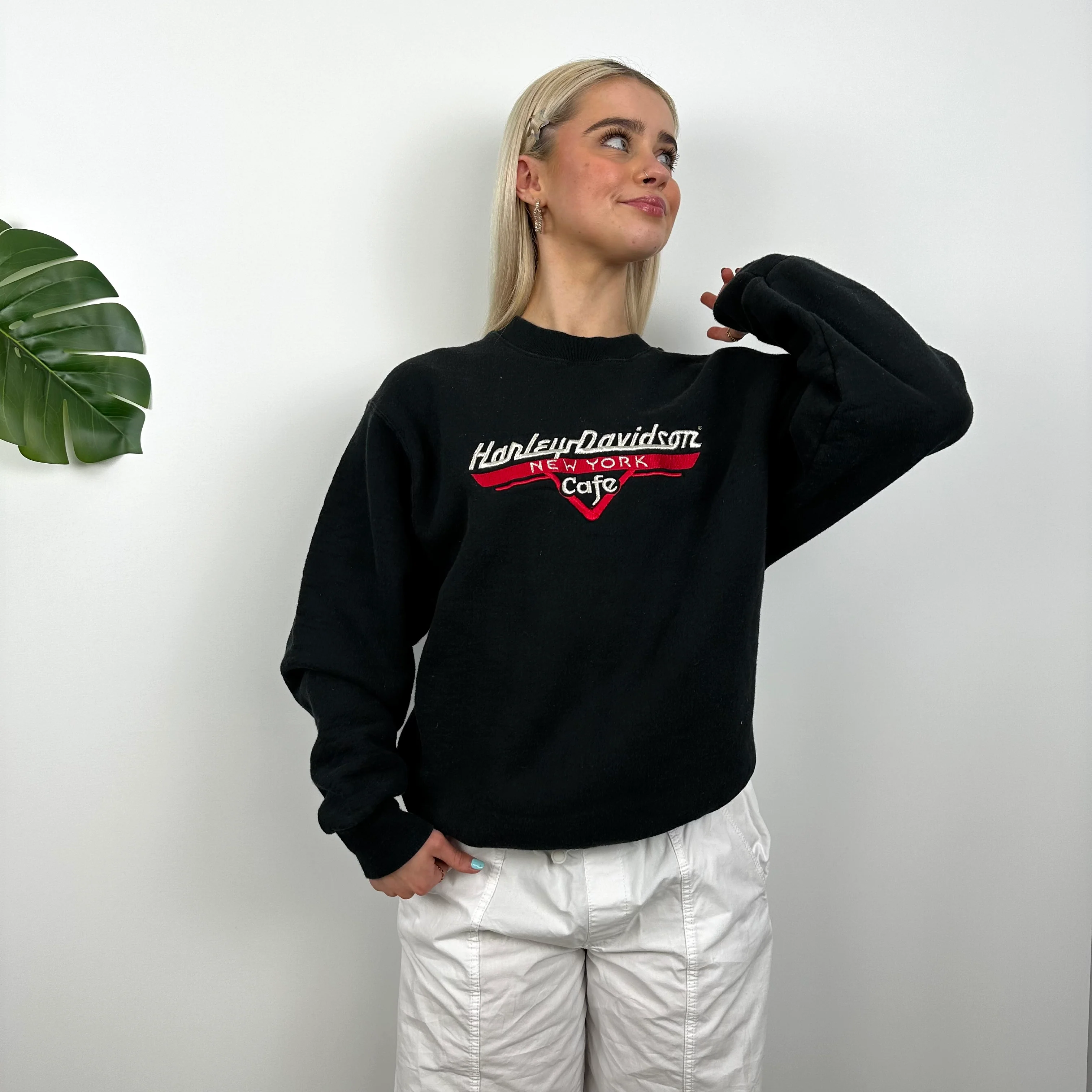 Harley Davidson Black Embroidered Spell Out Sweatshirt (M) - Image 4
