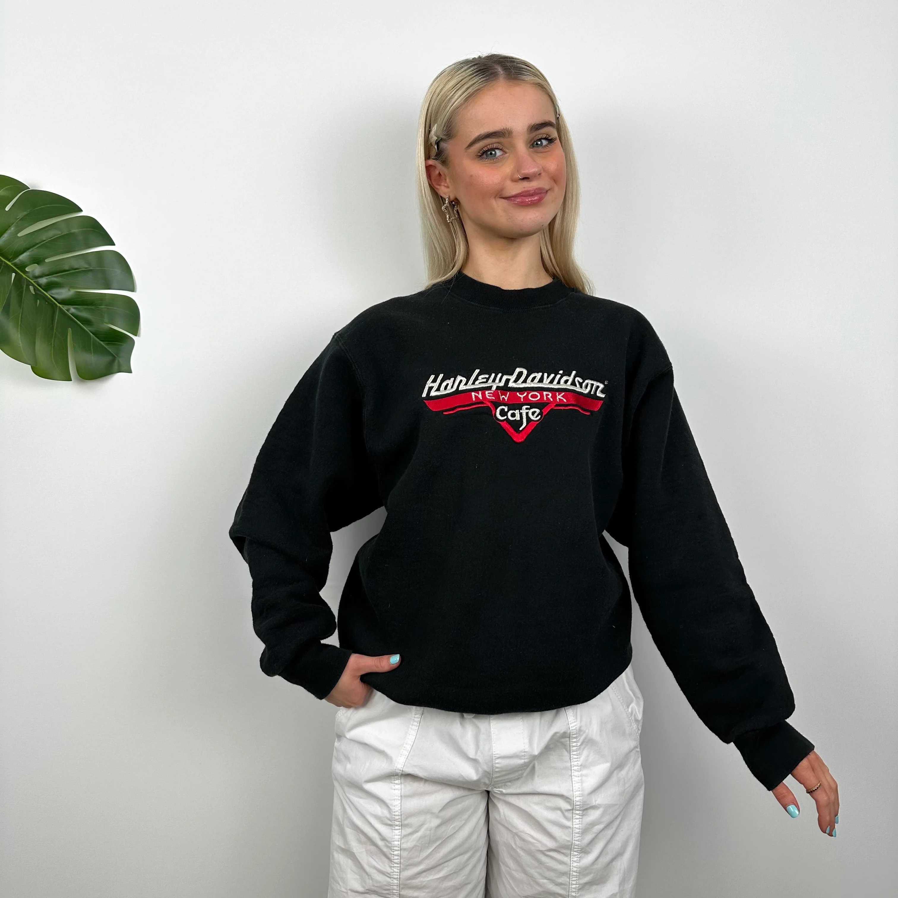 Harley Davidson Black Embroidered Spell Out Sweatshirt (M) - Image 5
