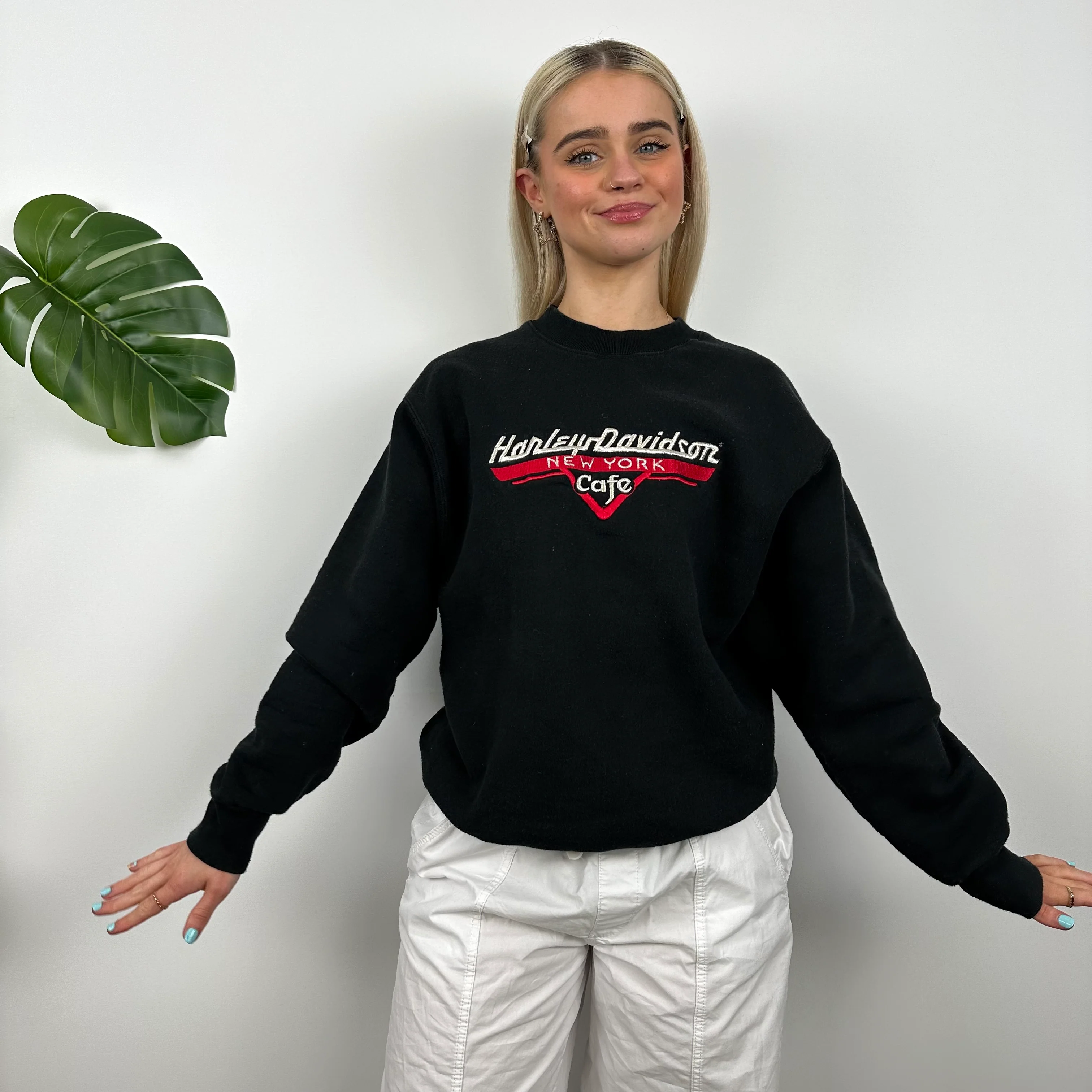 Harley Davidson Black Embroidered Spell Out Sweatshirt (M) - Image 6