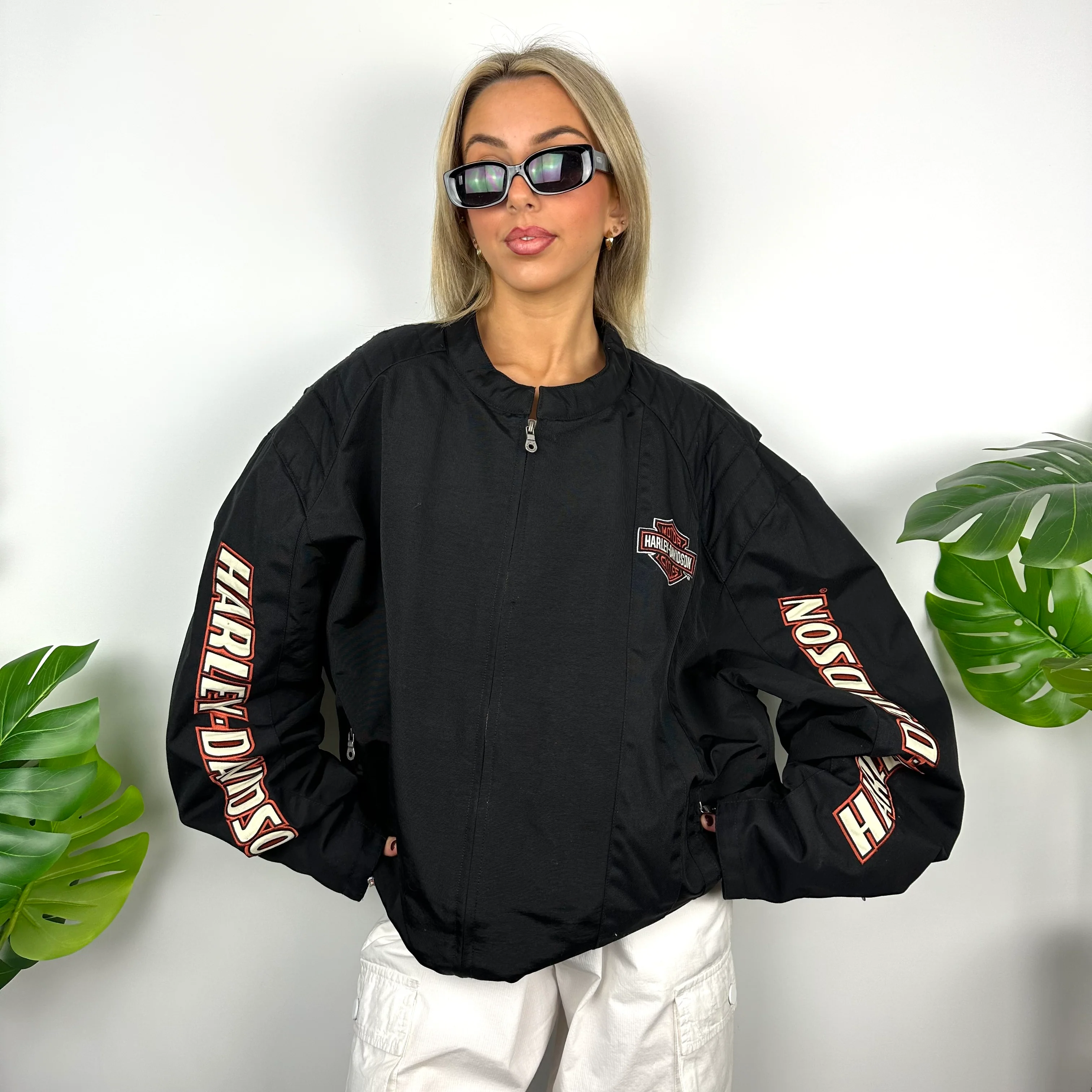Harley Davidson Black Embroidered Spell Out Windbreaker Jacket (M) - Image 3