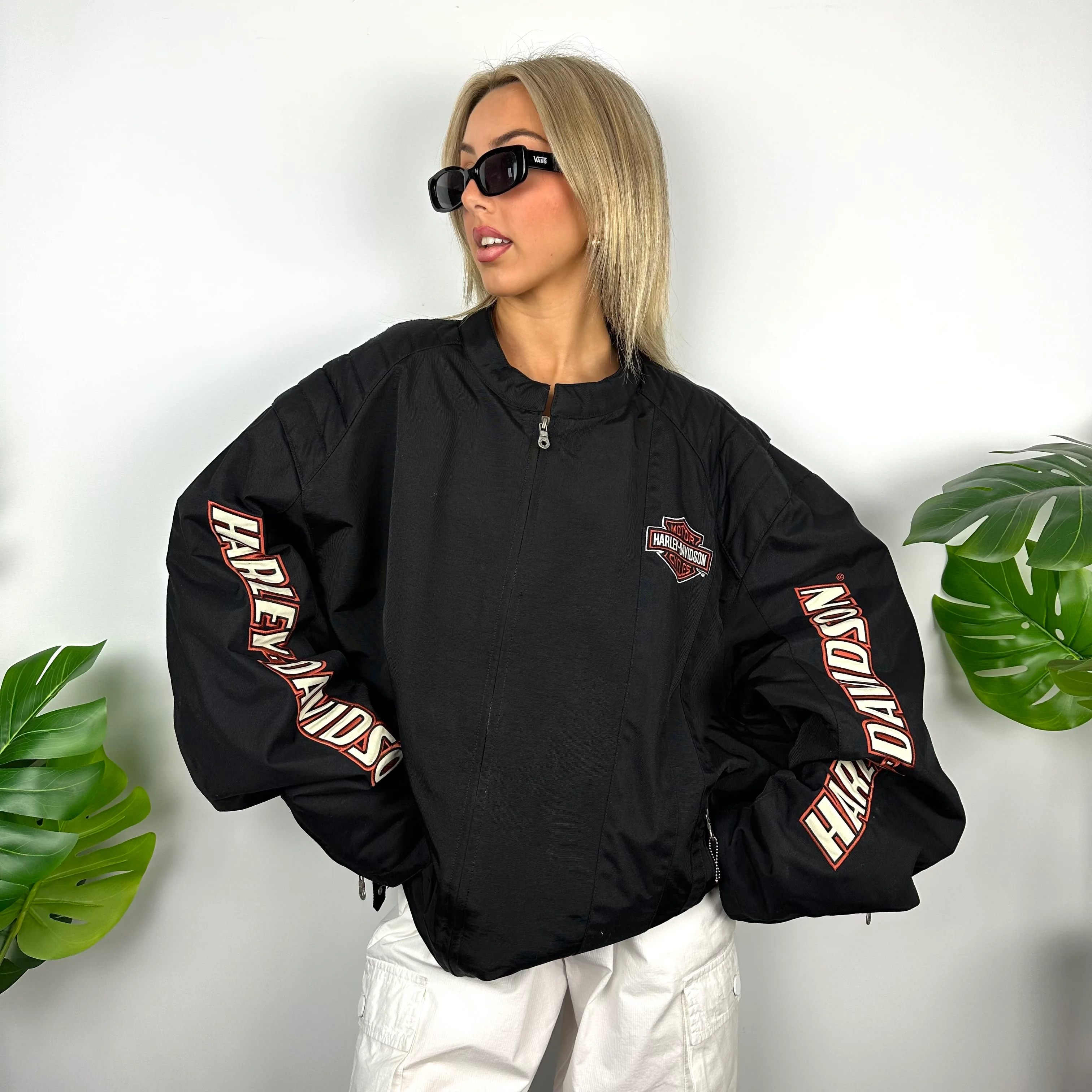 Harley Davidson Black Embroidered Spell Out Windbreaker Jacket (M) - Image 5