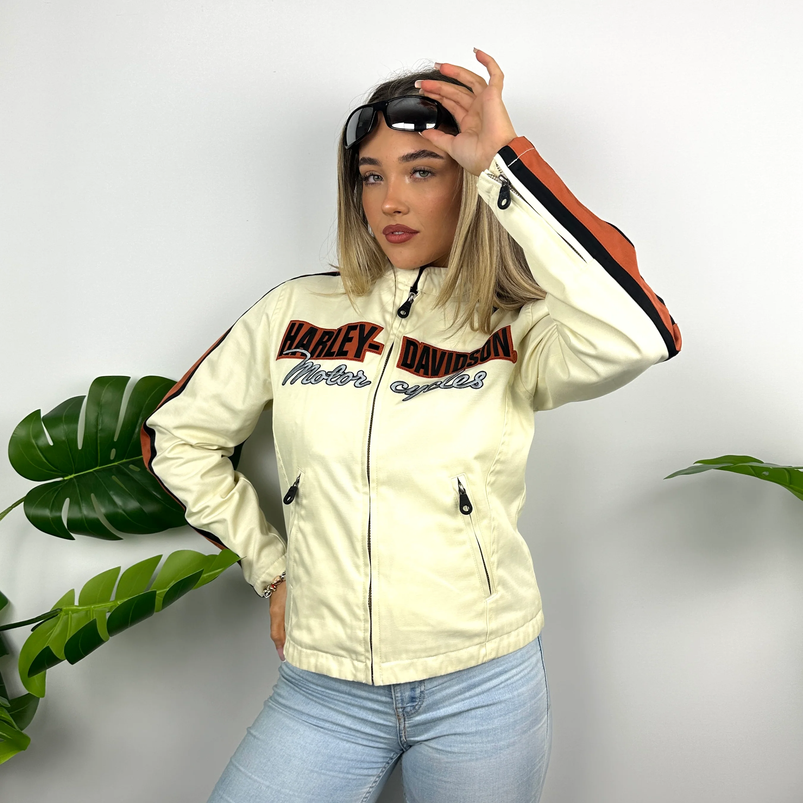 Harley Davidson Cream Embroidered Spell Out Jacket (S) - Image 2