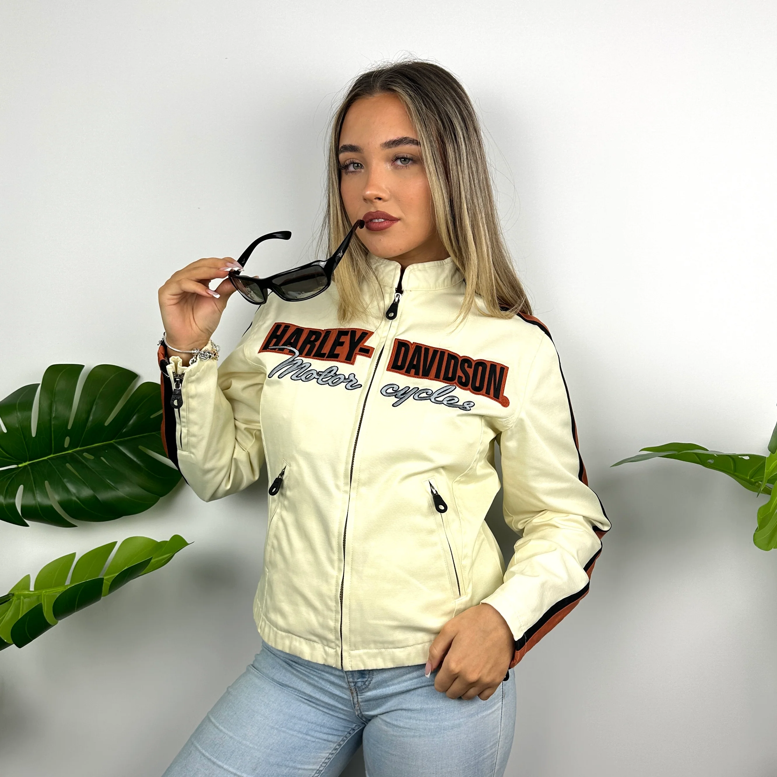 Harley Davidson Cream Embroidered Spell Out Jacket (S) - Image 3