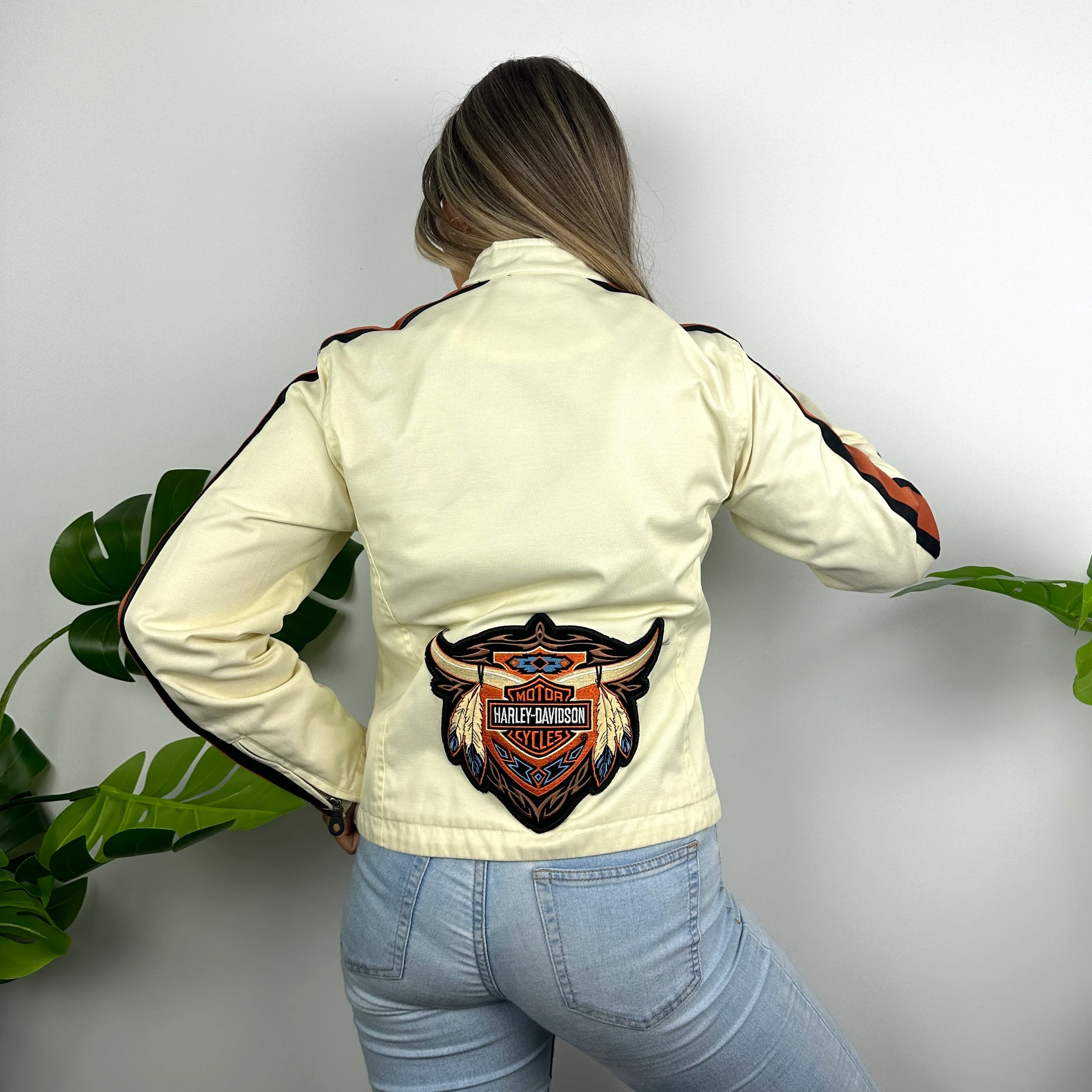 Harley Davidson Cream Embroidered Spell Out Jacket (S) - Image 4