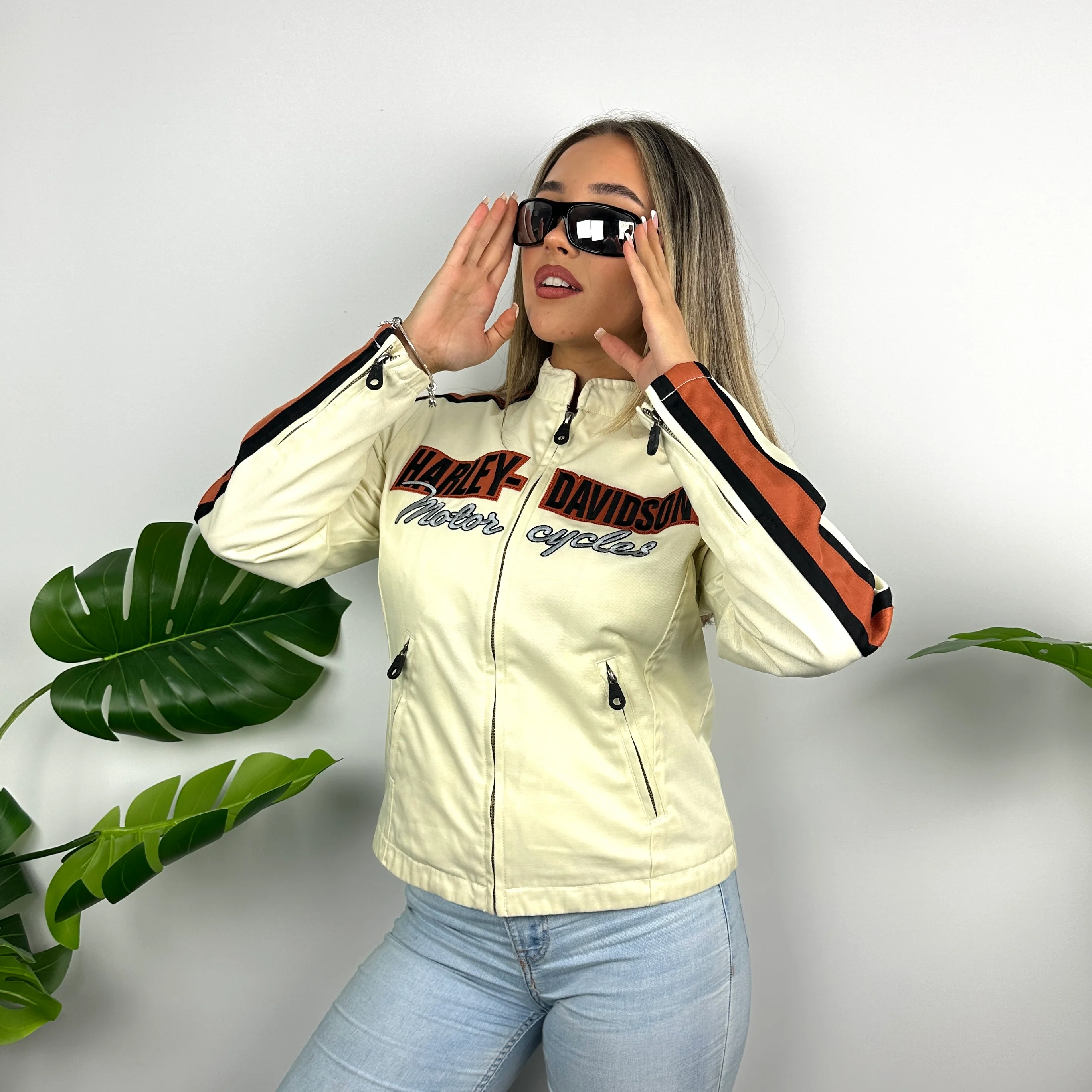 Harley Davidson Cream Embroidered Spell Out Jacket (S) - Image 5