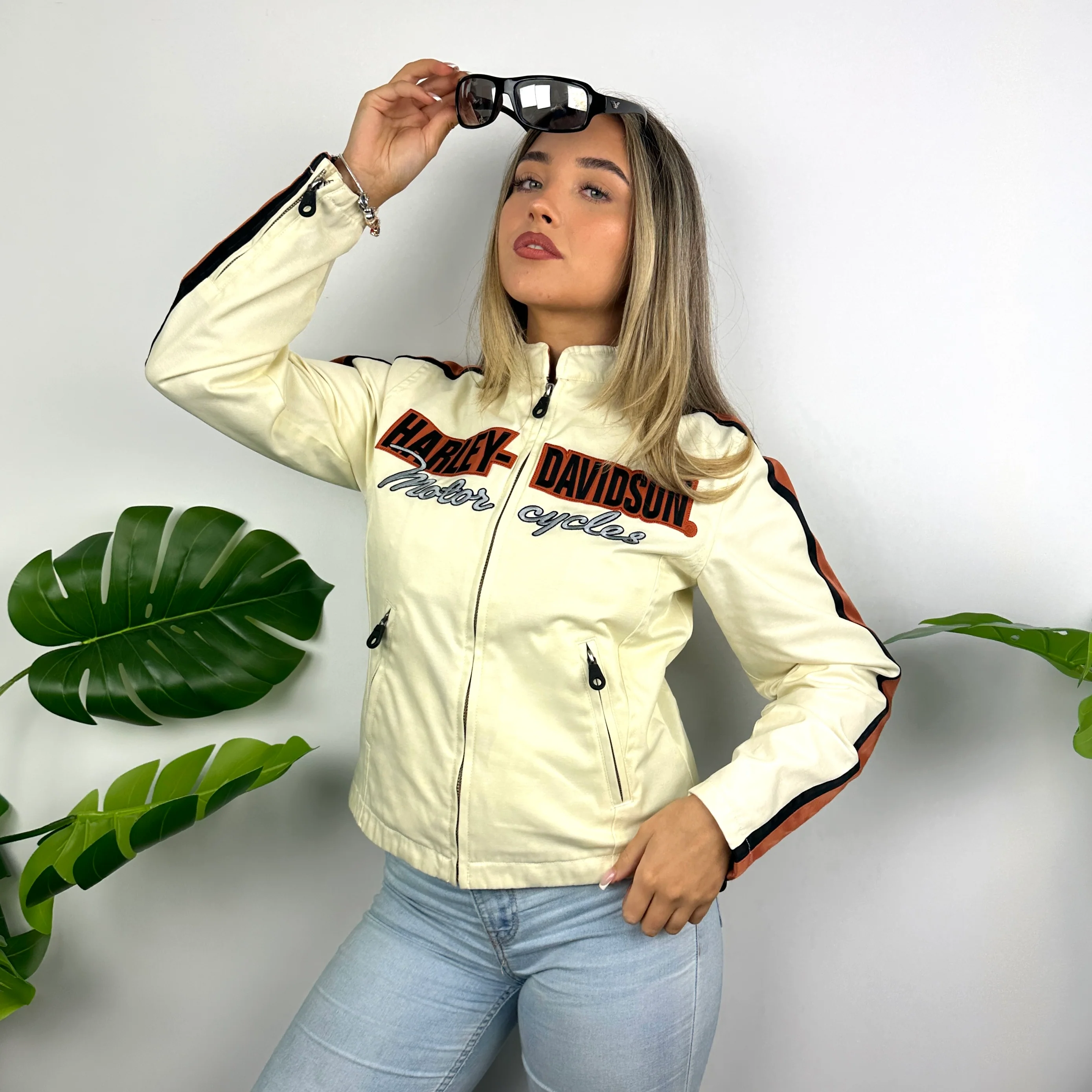 Harley Davidson Cream Embroidered Spell Out Jacket (S) - Image 6