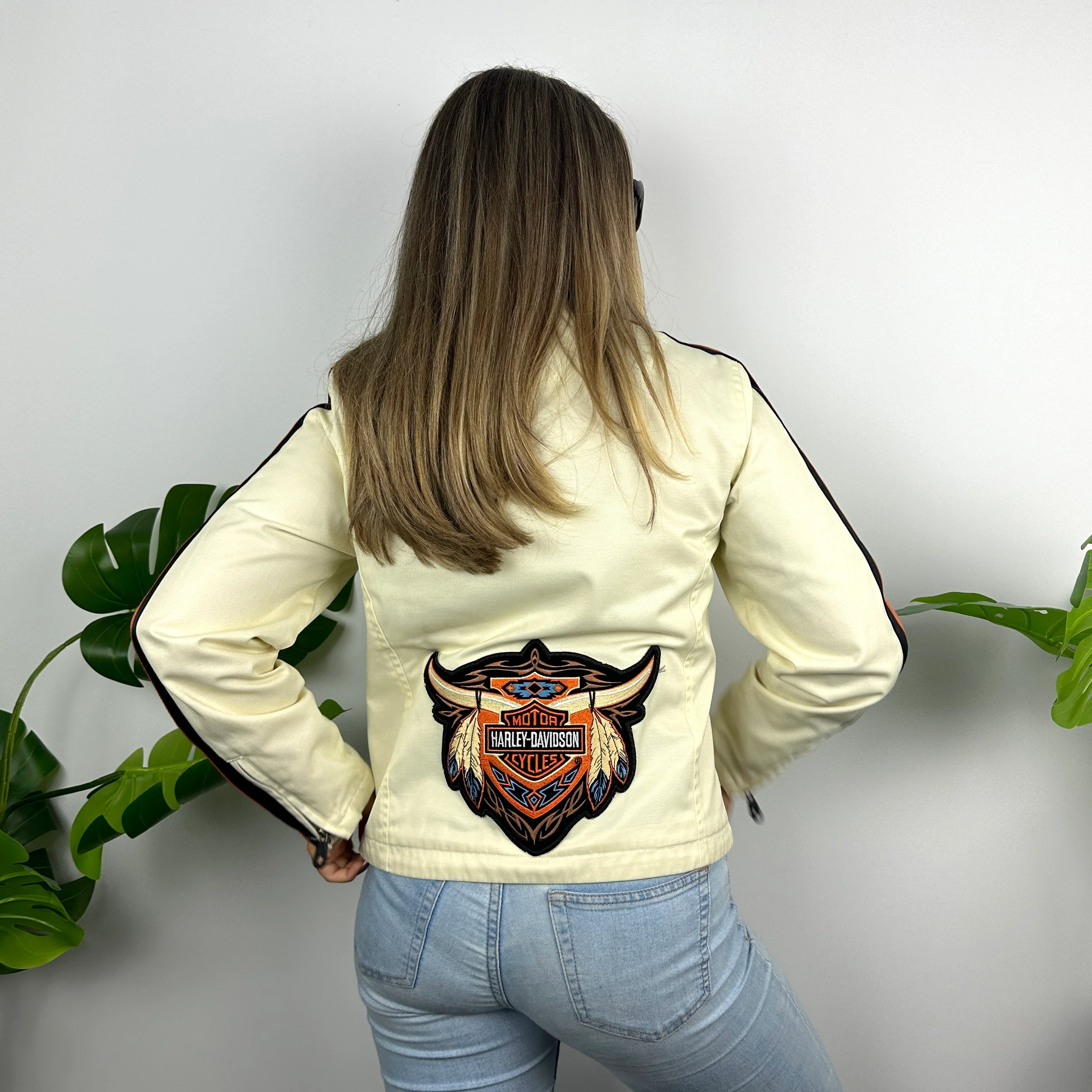 Harley Davidson Cream Embroidered Spell Out Jacket (S) - Image 7