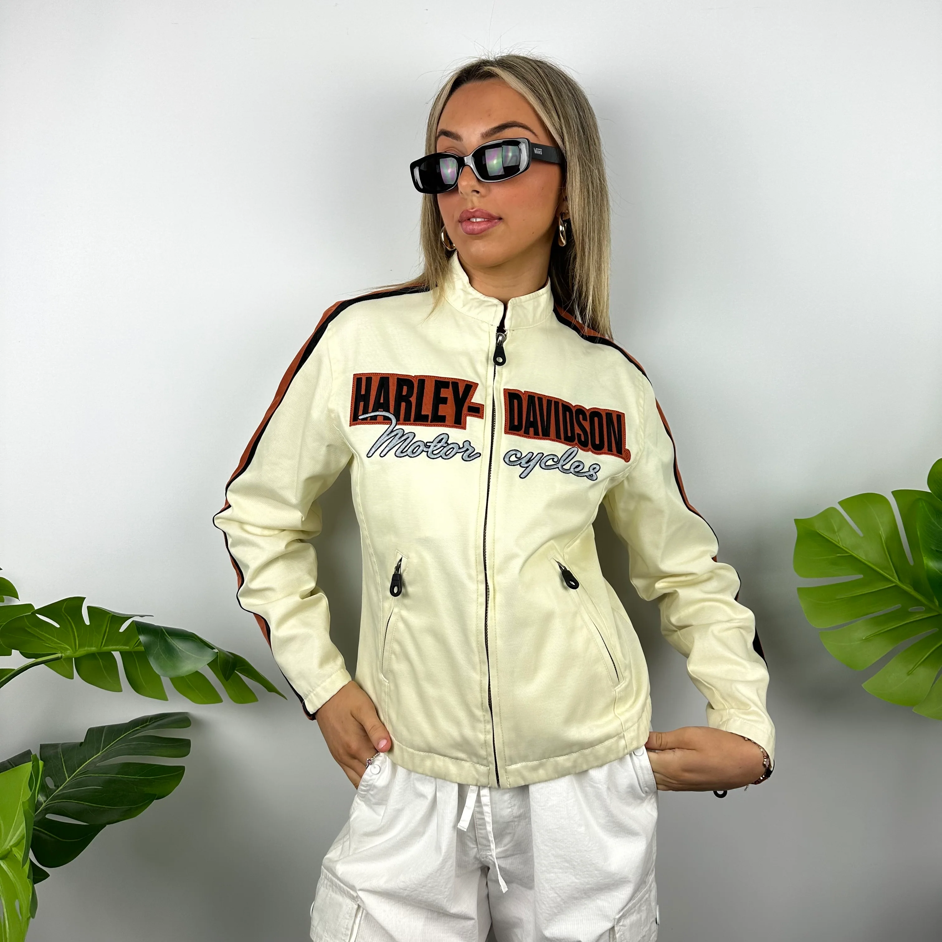 Harley Davidson Cream Embroidered Spell Out Jacket (S) - Image 2