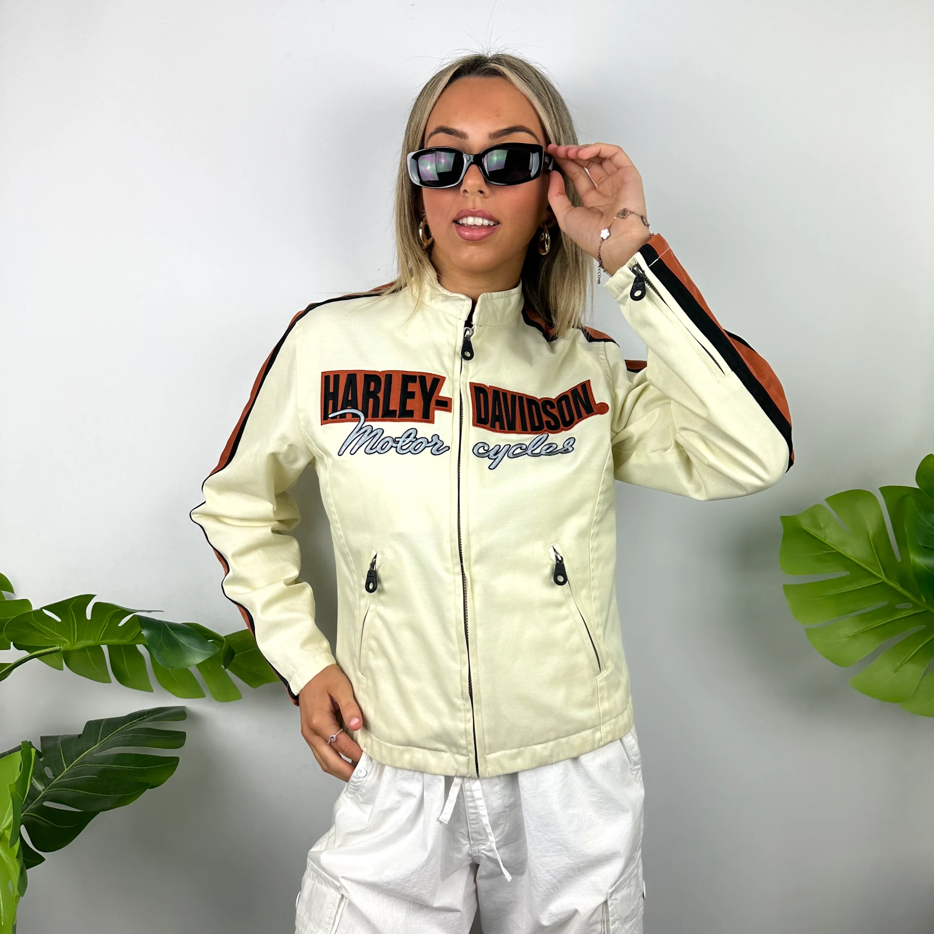 Harley Davidson Cream Embroidered Spell Out Jacket (S) - Image 3