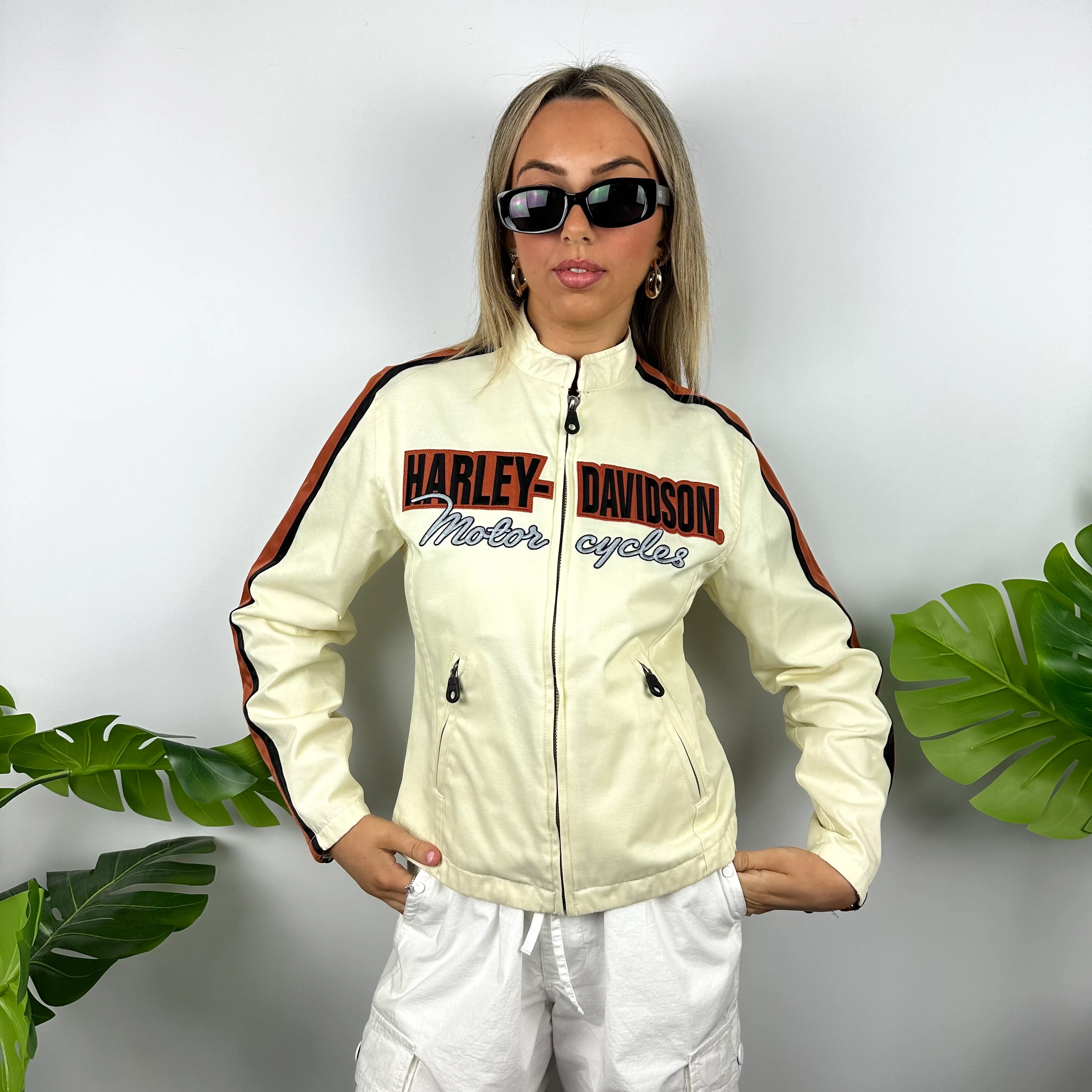 Harley Davidson Cream Embroidered Spell Out Jacket (S) - Image 4