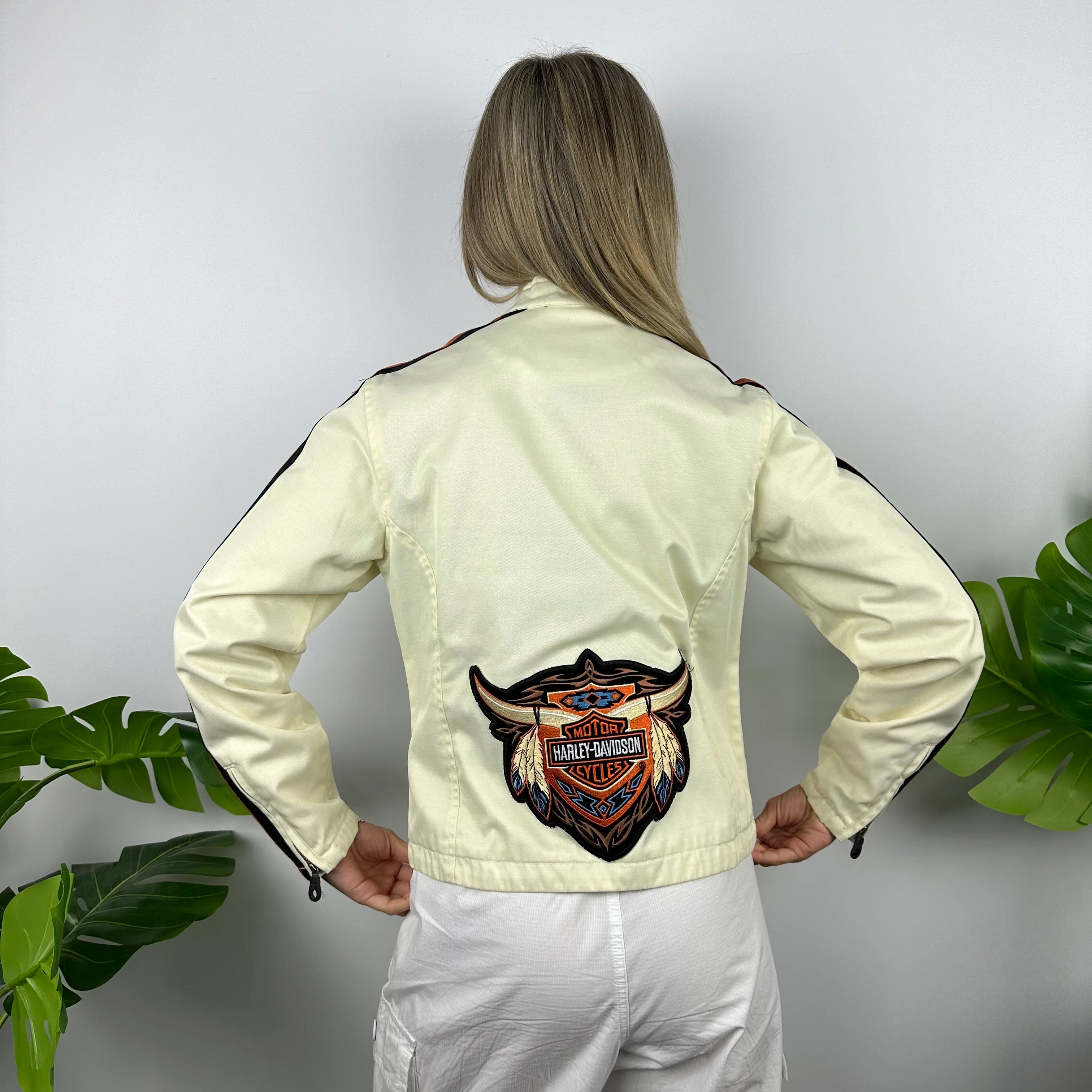 Harley Davidson Cream Embroidered Spell Out Jacket (S) - Image 5