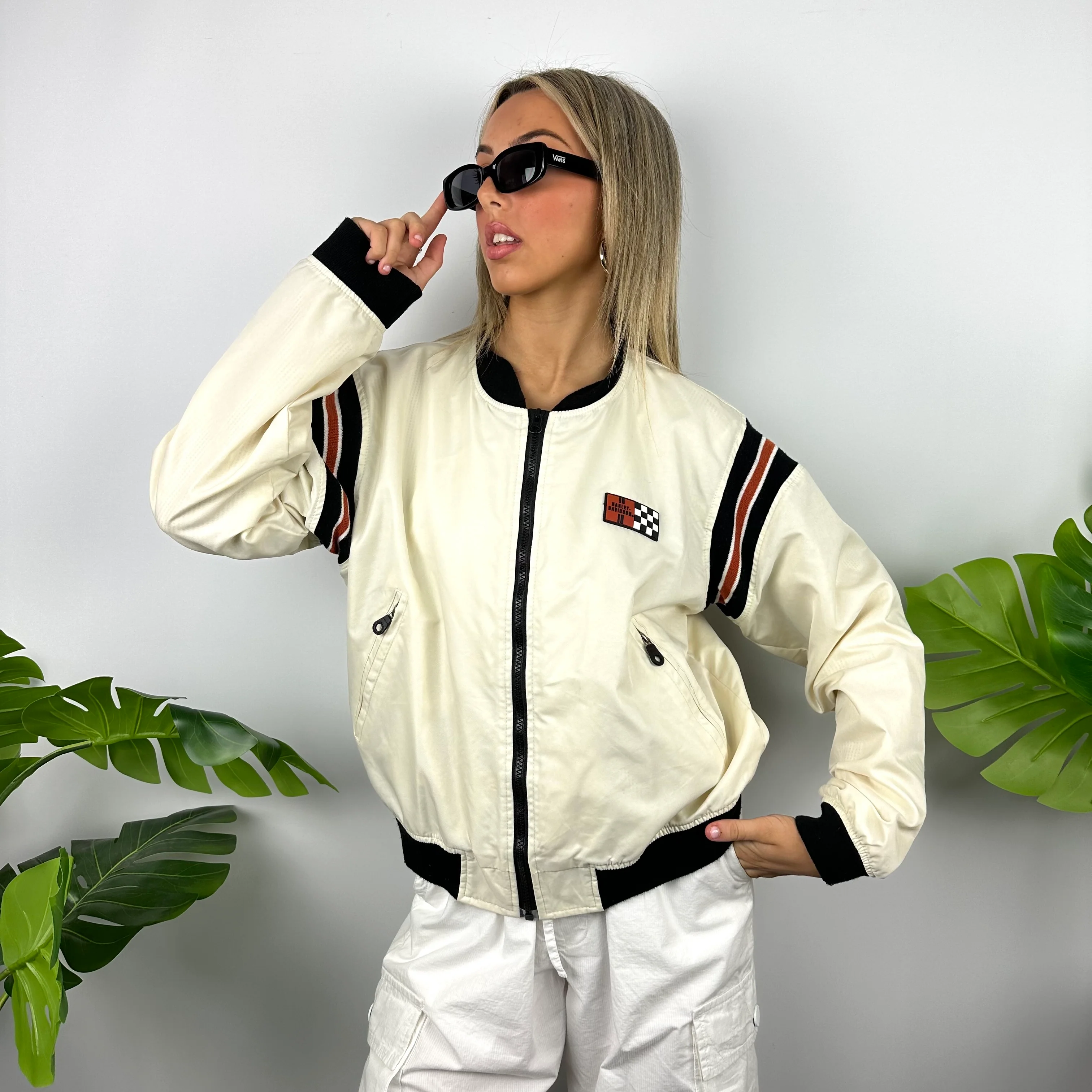 Harley Davidson Cream Zip Up Jacket (M) - Image 4