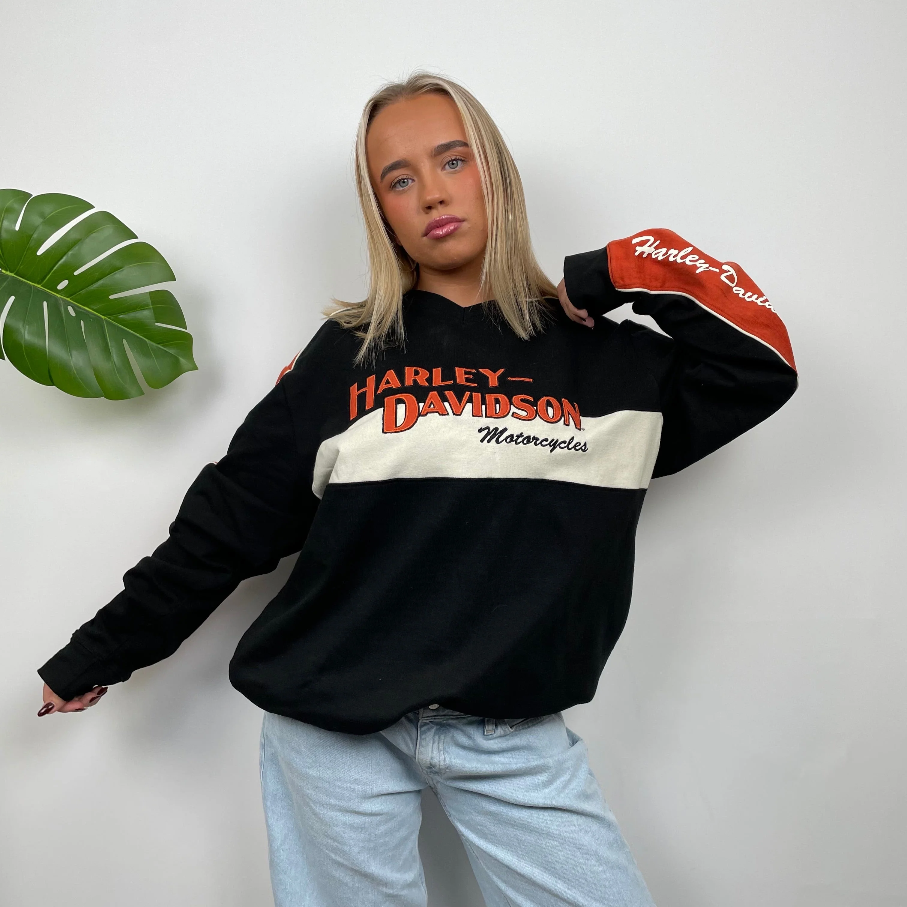 Harley Davidson RARE Black Embroidered Spell Out Sweatshirt (L) - Image 2