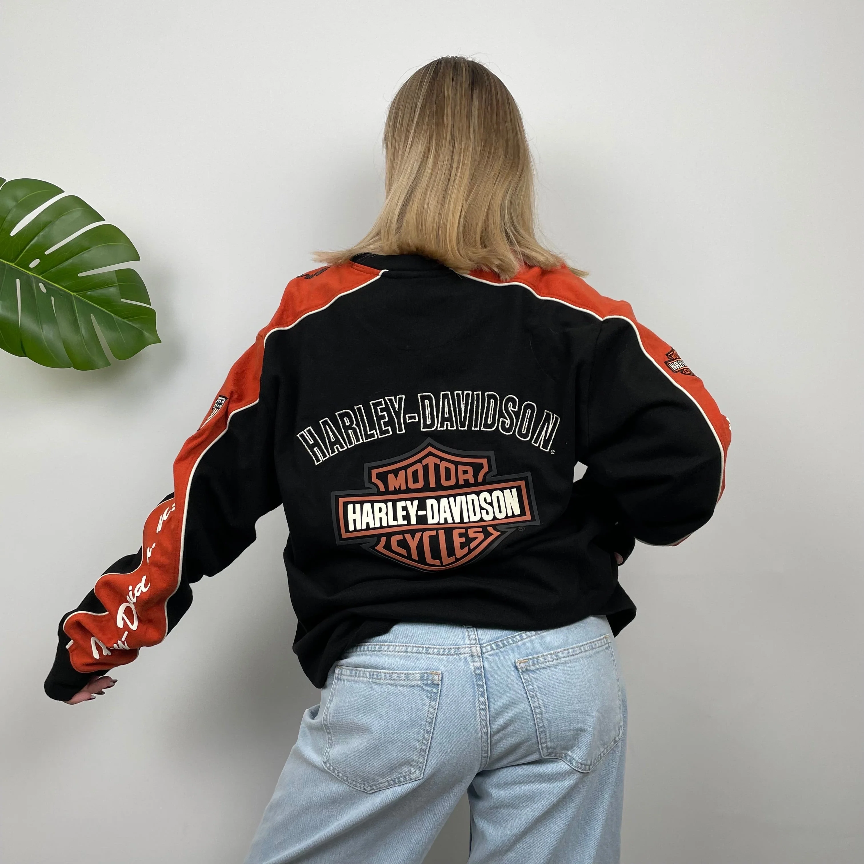 Harley Davidson RARE Black Embroidered Spell Out Sweatshirt (L) - Image 3