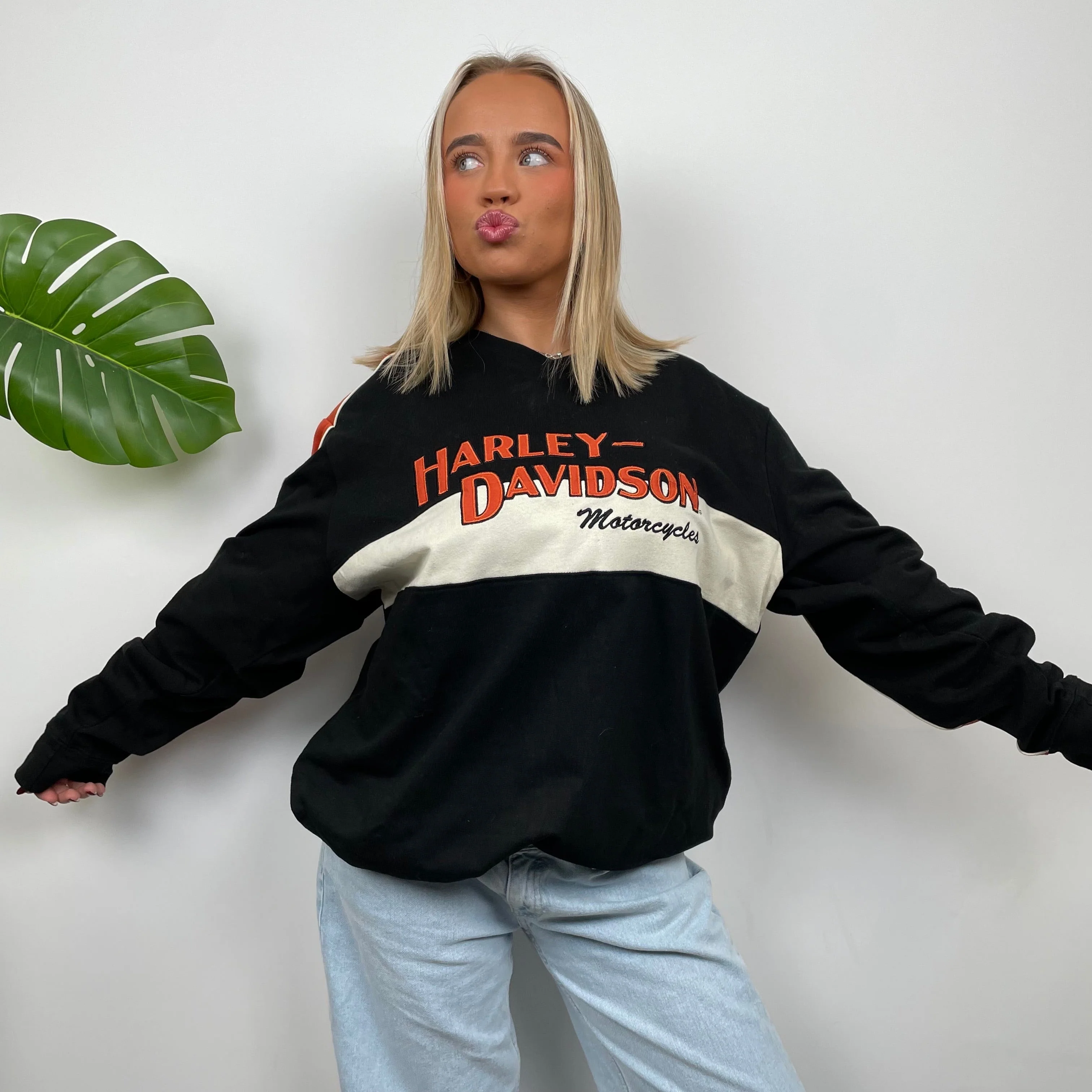 Harley Davidson RARE Black Embroidered Spell Out Sweatshirt (L) - Image 5