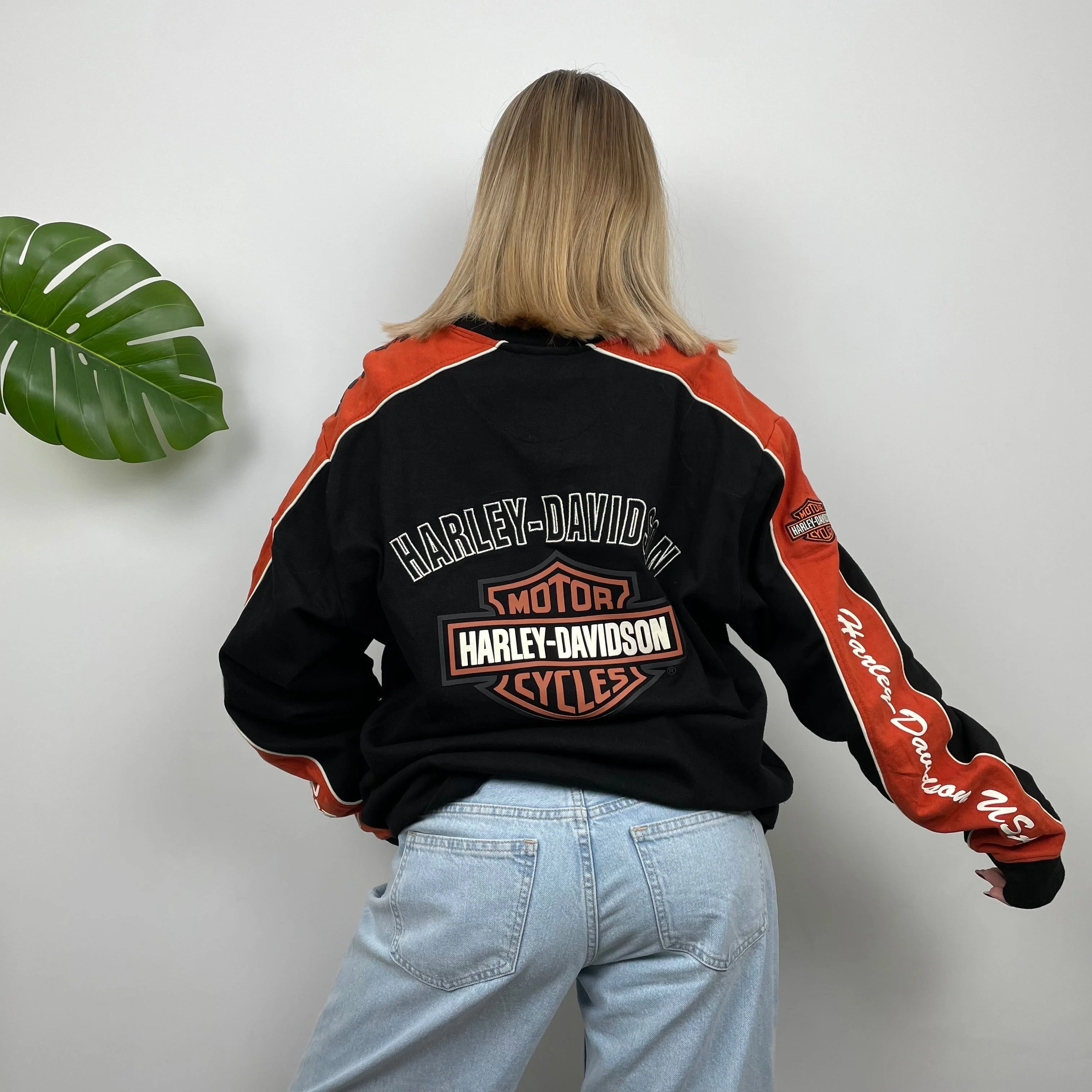 Harley Davidson RARE Black Embroidered Spell Out Sweatshirt (L) - Image 7