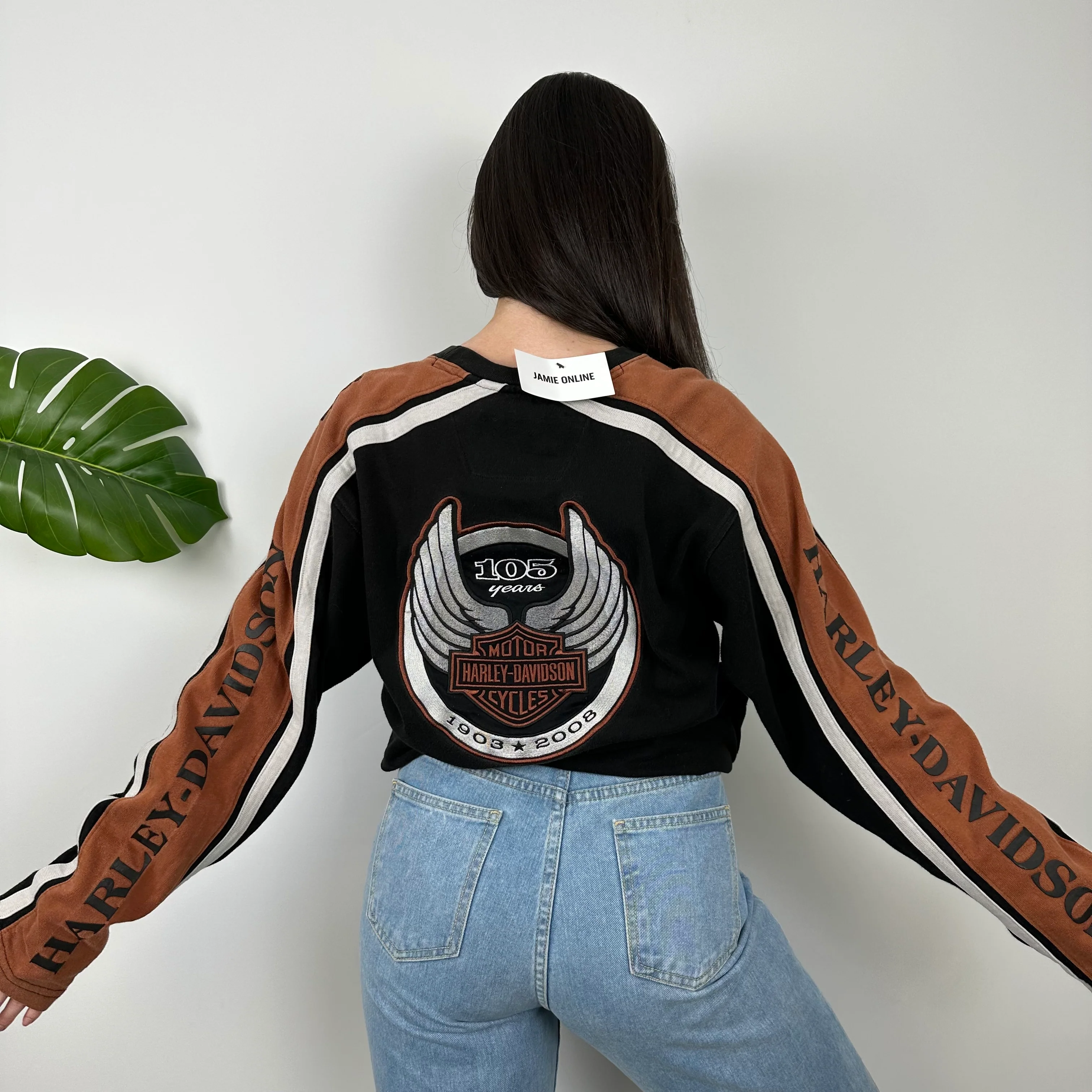 Harley Davidson RARE Black Embroidered Spell Out Sweatshirt (L) - Image 4