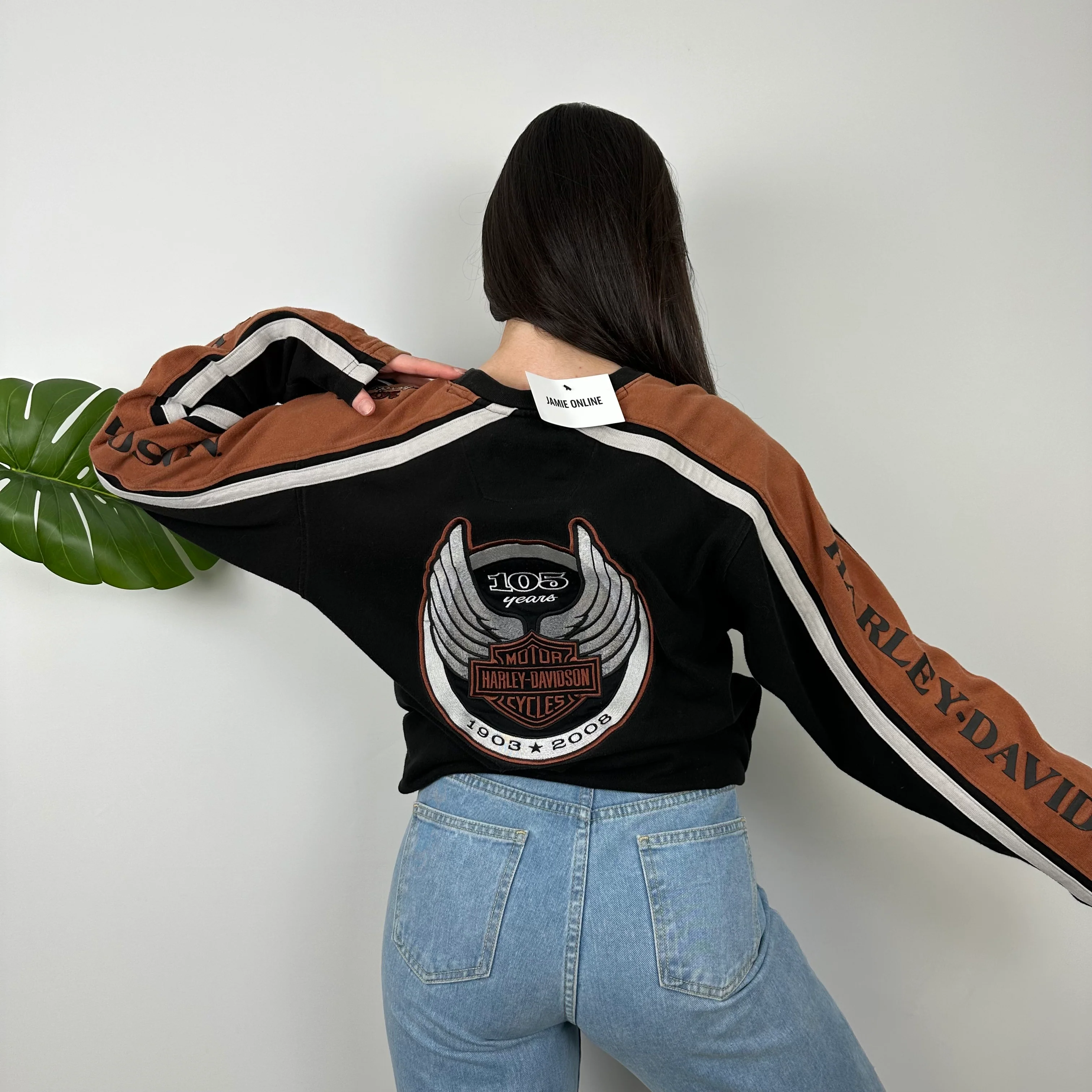 Harley Davidson RARE Black Embroidered Spell Out Sweatshirt (L) - Image 5