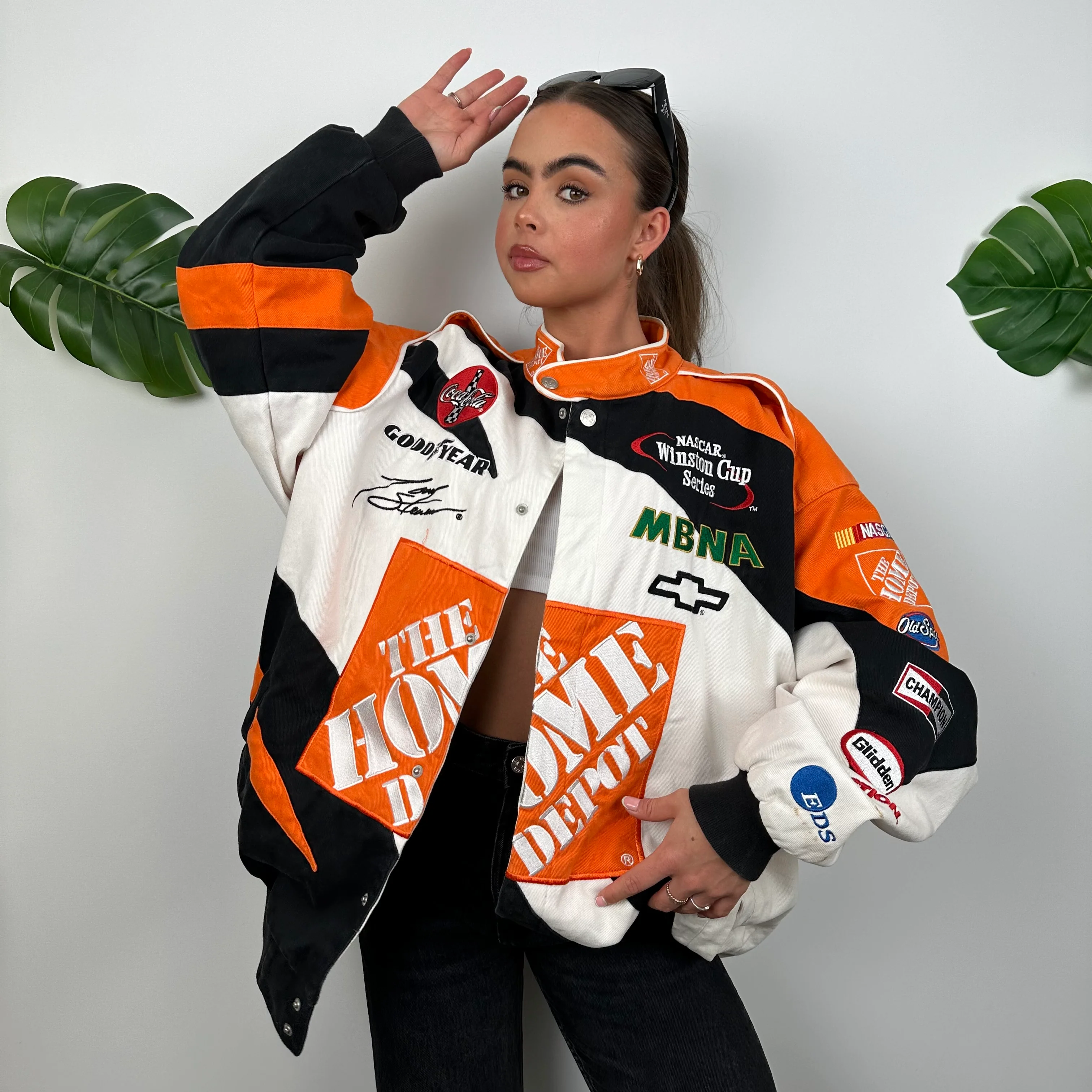 Home Depot Orange and White NASCAR Racing Jacket (XL) - Image 2