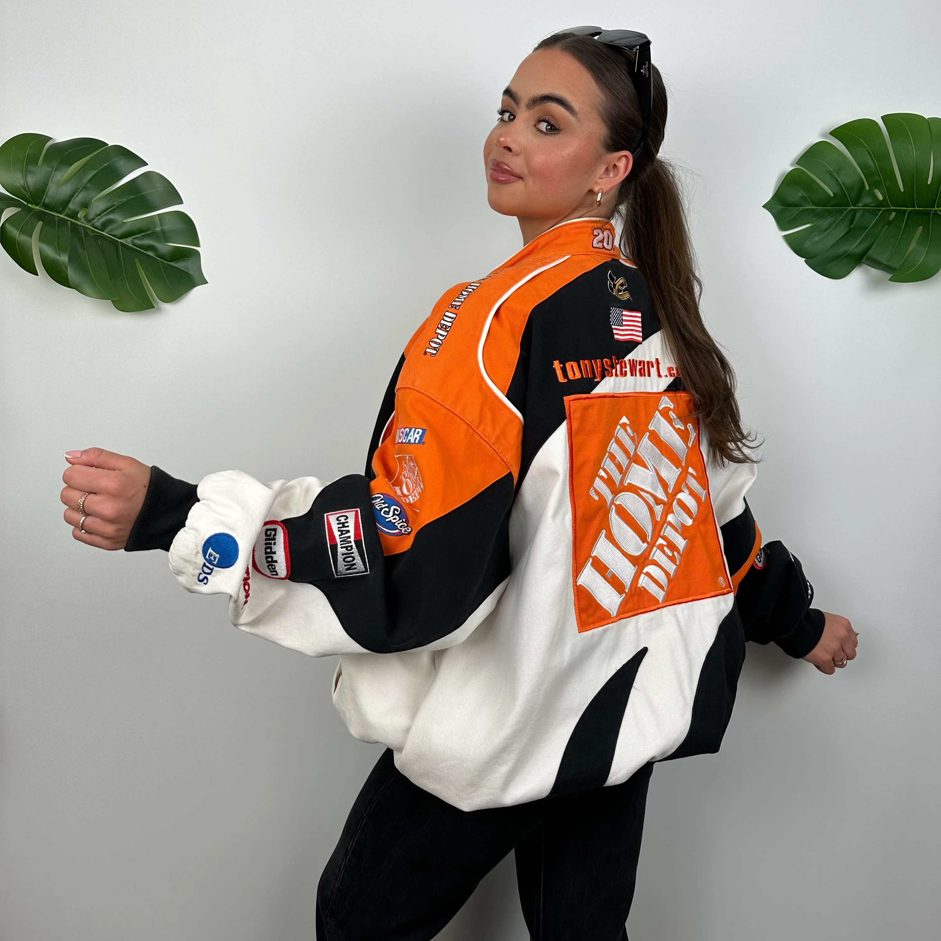 Home Depot Orange and White NASCAR Racing Jacket (XL) - Image 3