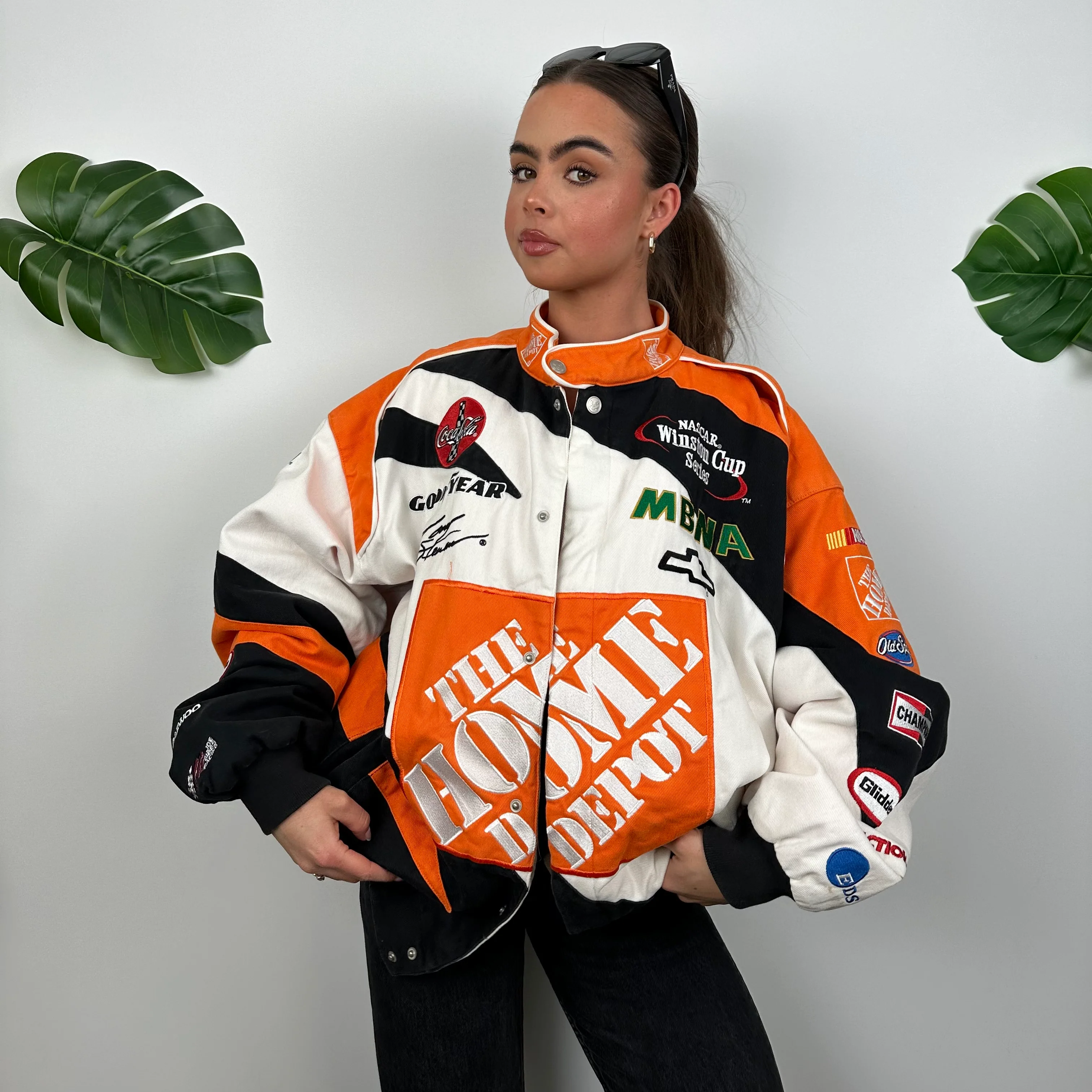 Home Depot Orange and White NASCAR Racing Jacket (XL) - Image 4