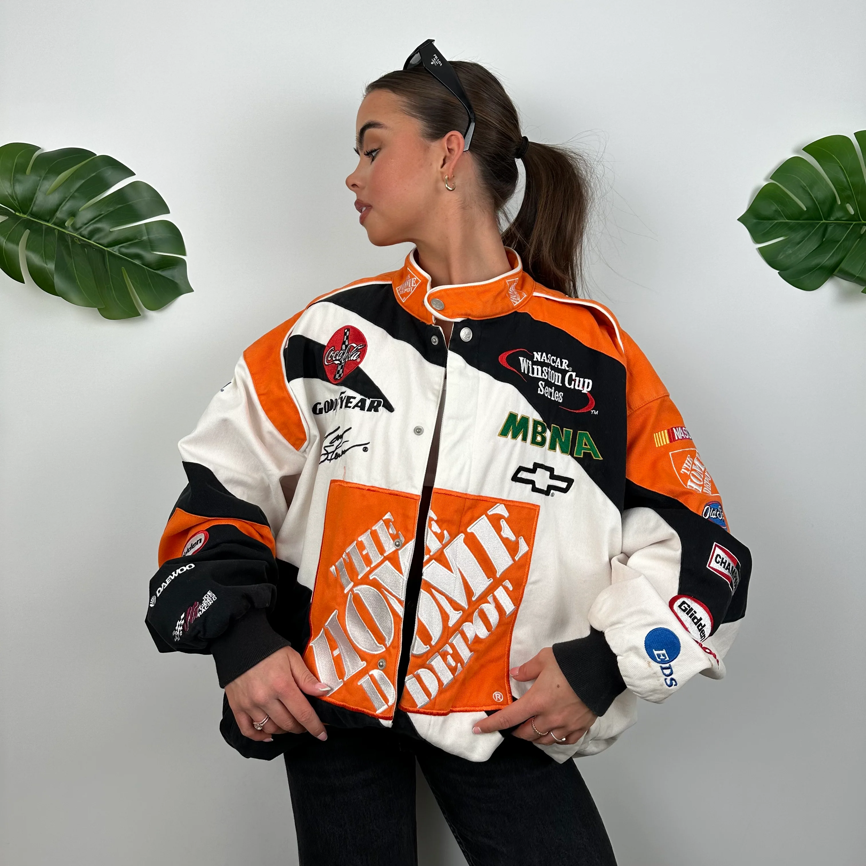 Home Depot Orange and White NASCAR Racing Jacket (XL) - Image 5