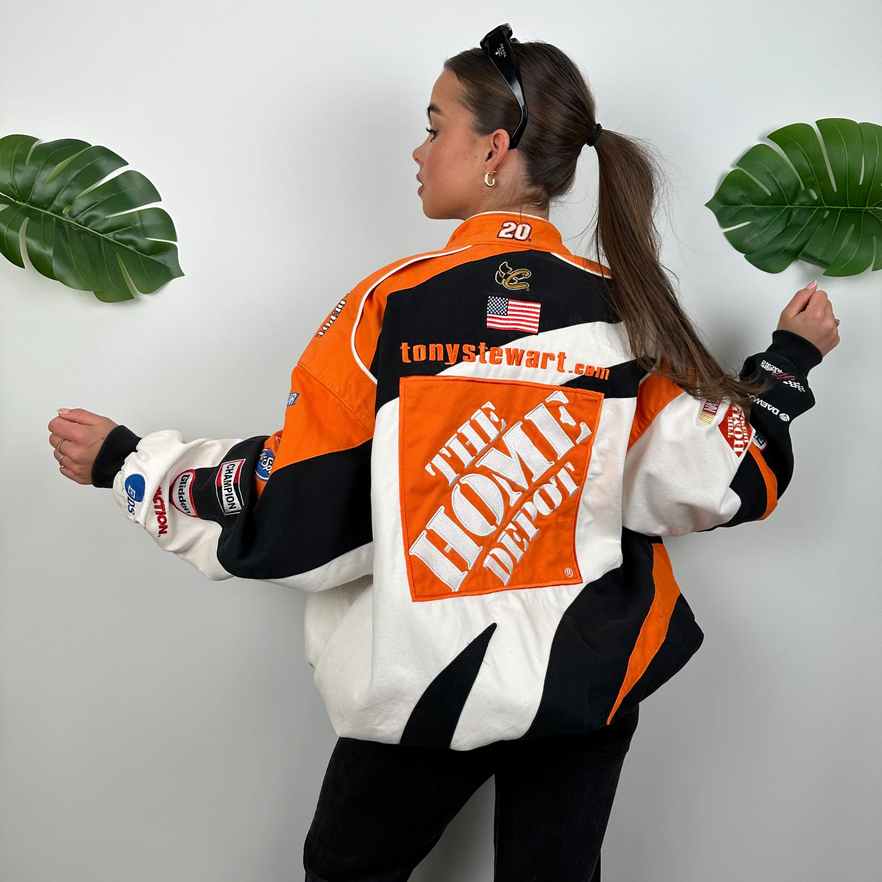Home Depot Orange and White NASCAR Racing Jacket (XL) - Image 6
