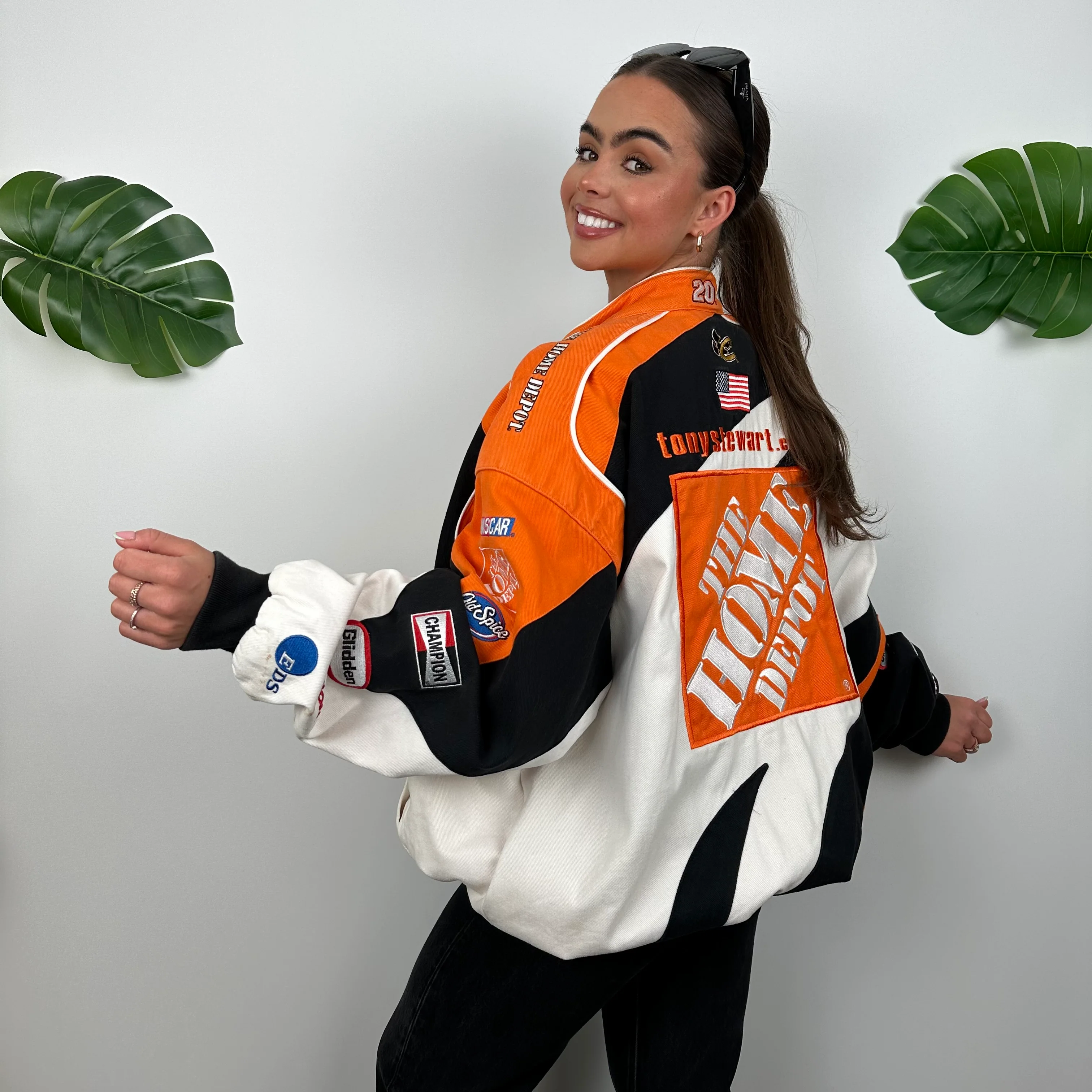 Home Depot Orange and White NASCAR Racing Jacket (XL) - Image 7