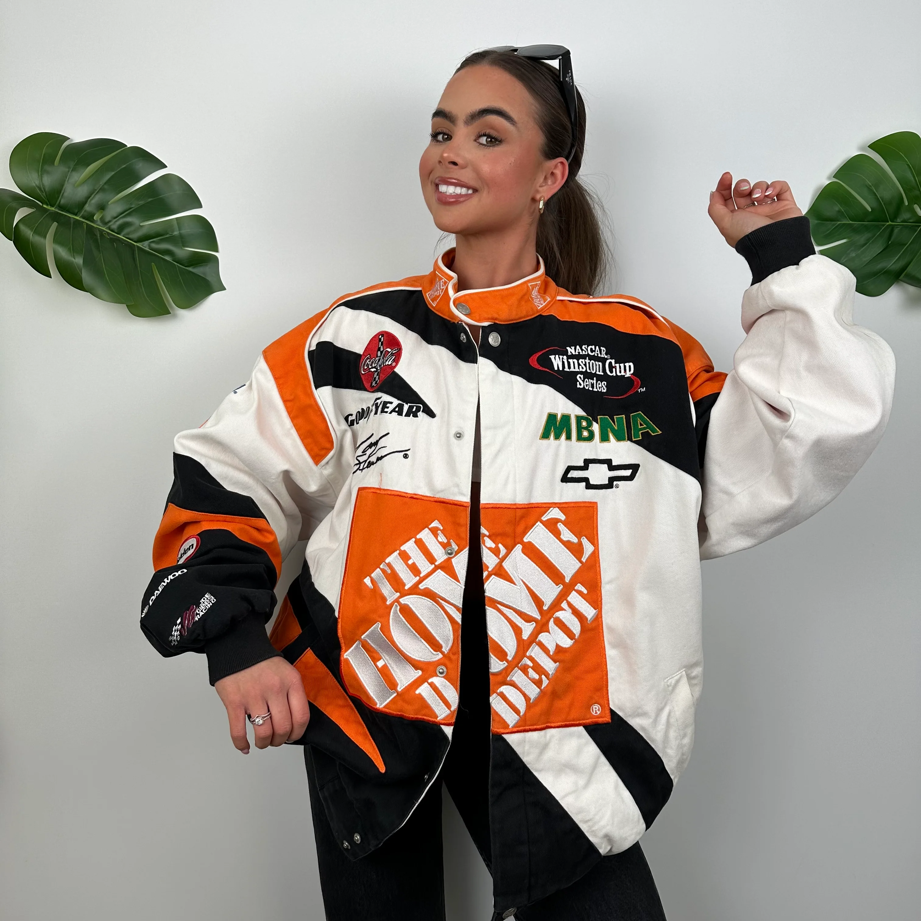 Home Depot Orange and White NASCAR Racing Jacket (XL) - Image 8