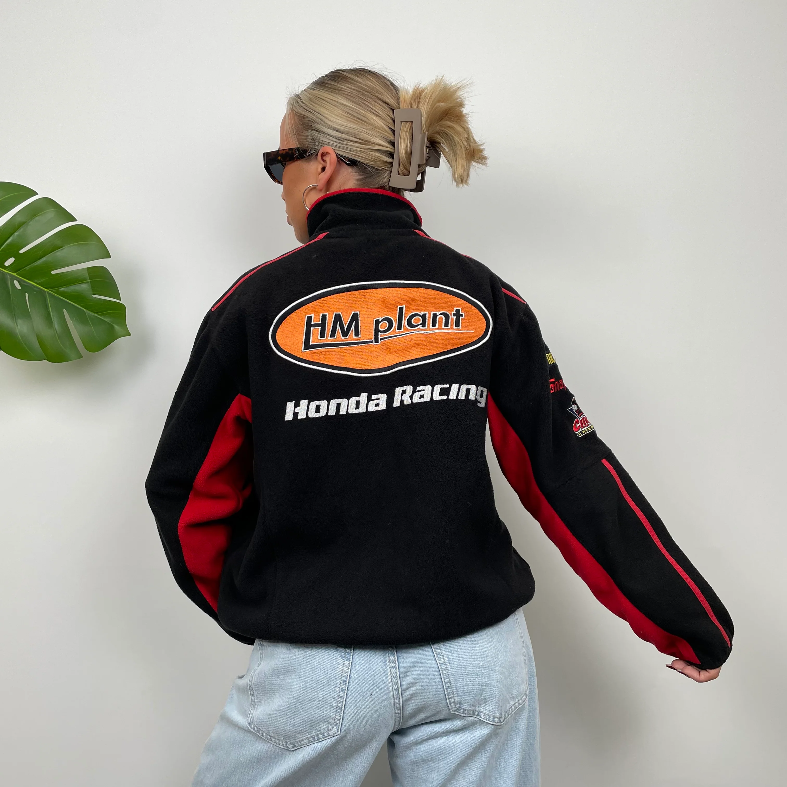 Honda Racing Black Embroidered Spell Out Zip Up Teddy Bear Fleece Jacket (M) - Image 7