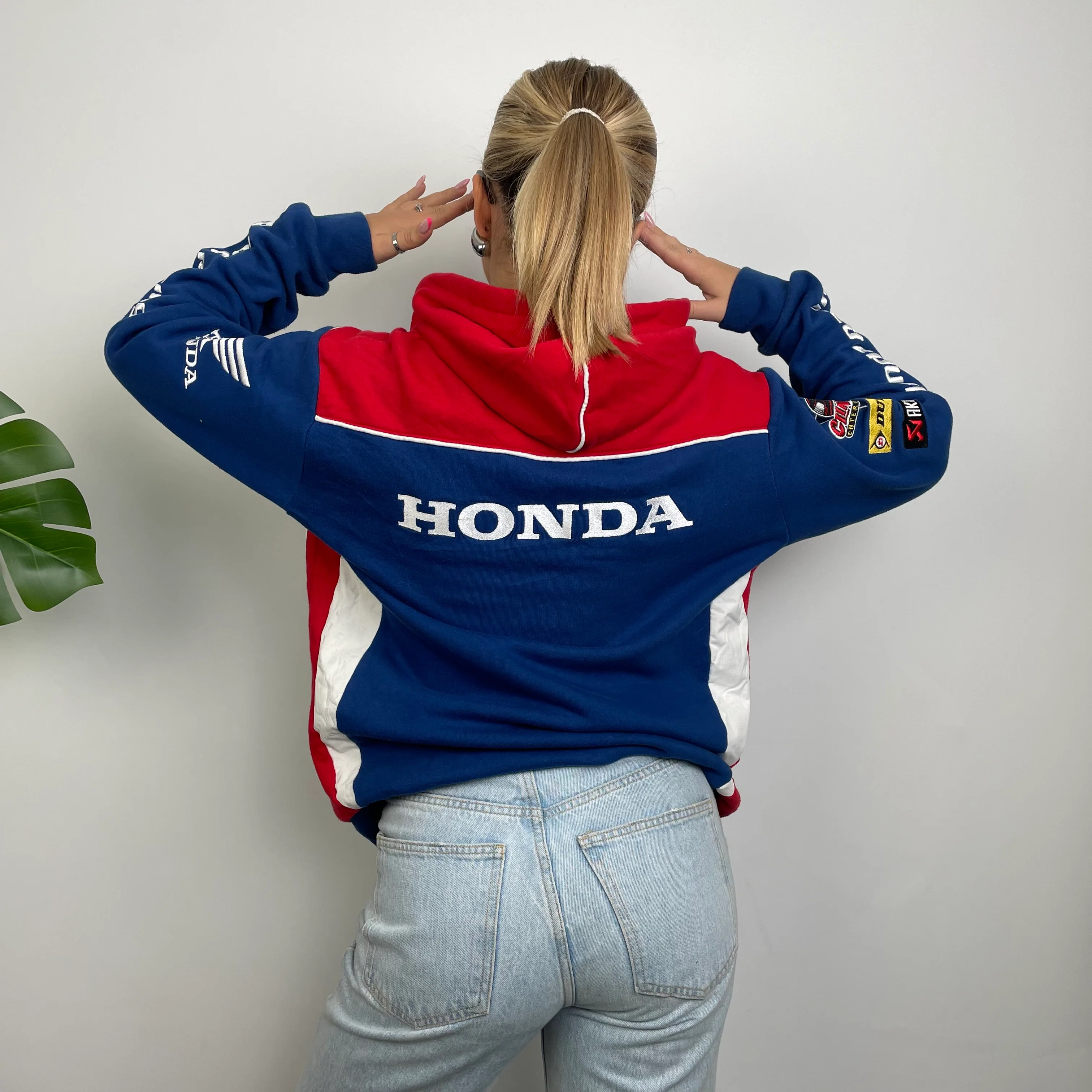 Honda Racing Blue Embroidered Spell Out Zip Up Hoodie Jacket (M) - Image 6
