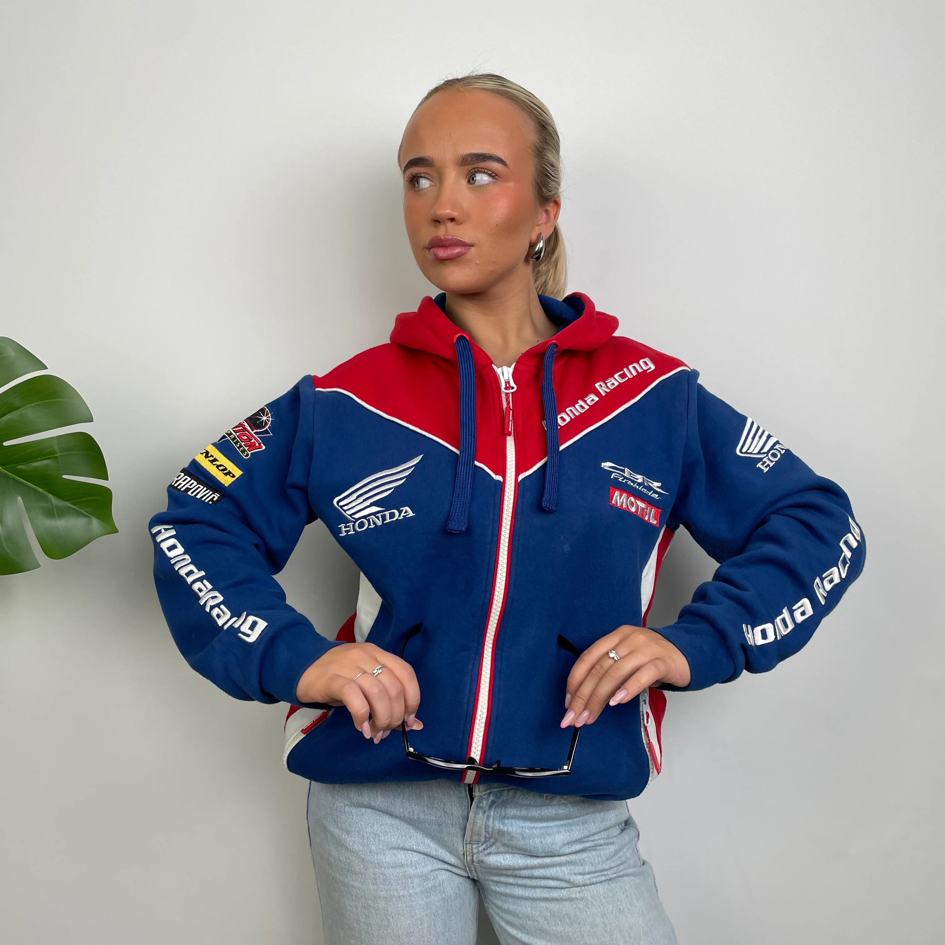 Honda Racing Blue Embroidered Spell Out Zip Up Hoodie Jacket (M) - Image 7