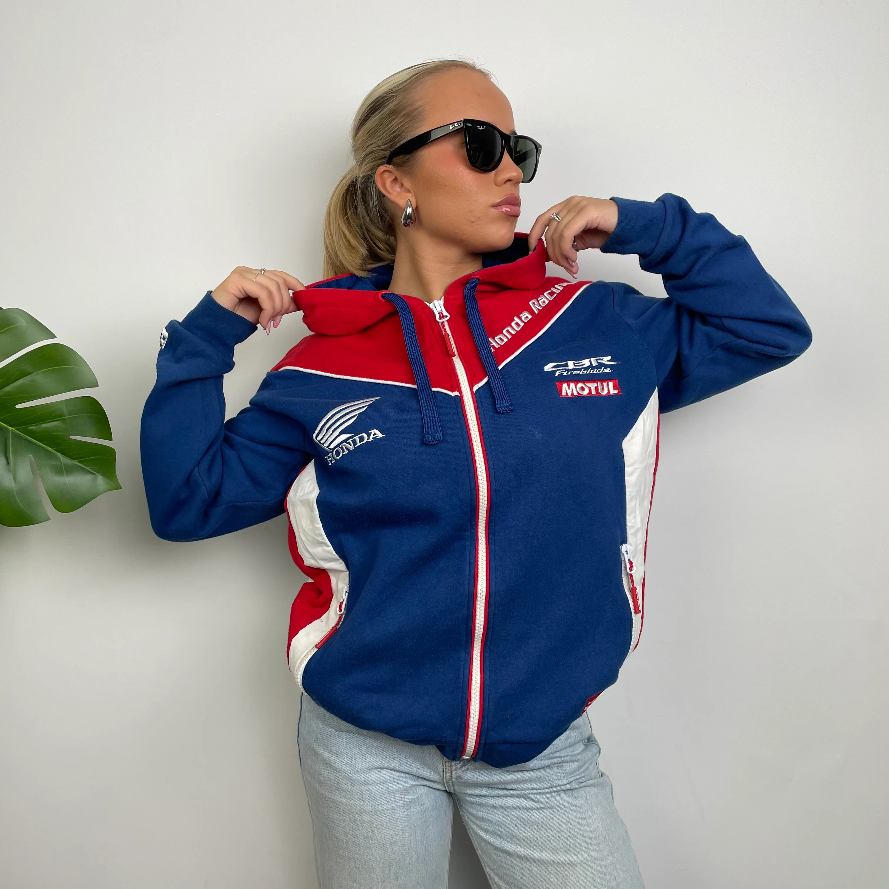 Honda Racing Blue Embroidered Spell Out Zip Up Hoodie Jacket (M) - Image 8