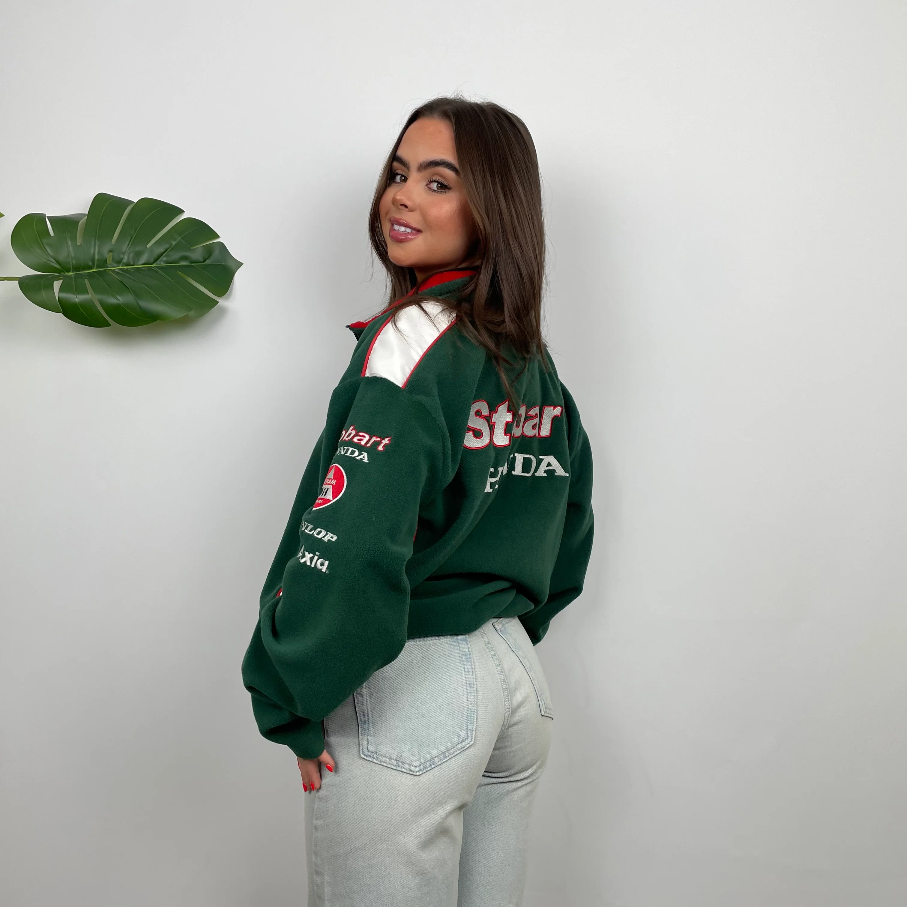 Honda Racing Green Embroidered Spell Out Zip Up Teddy Bear Fleece Jacket (L) - Image 6