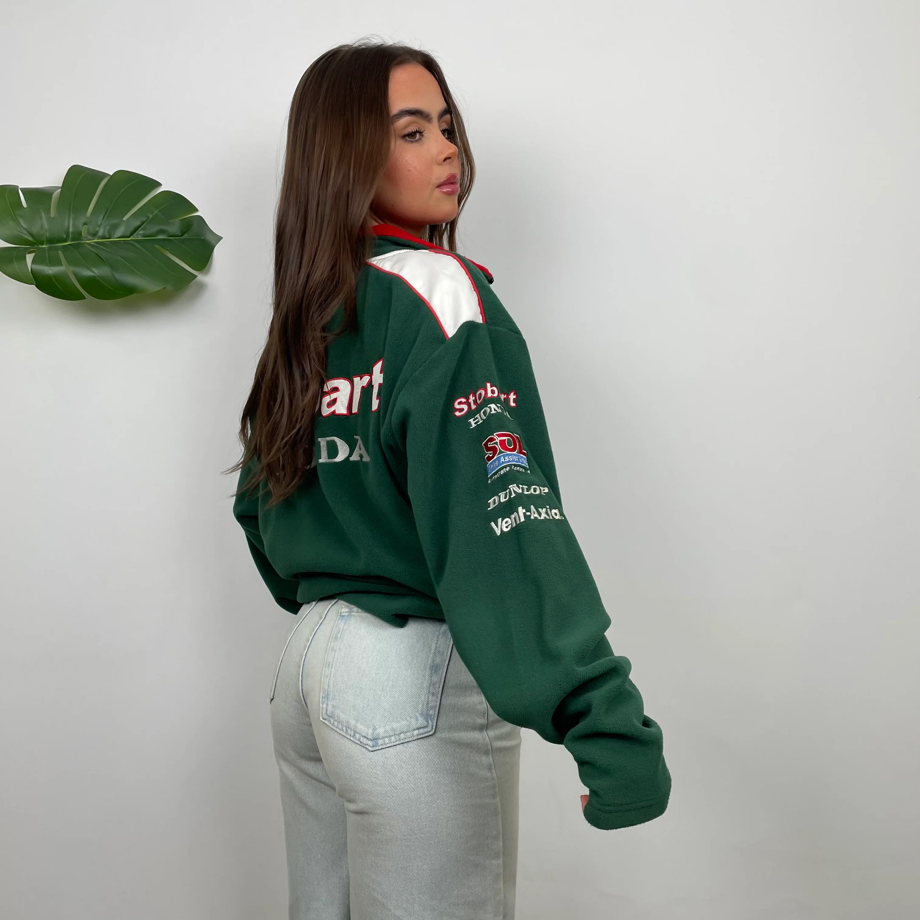 Honda Racing Green Embroidered Spell Out Zip Up Teddy Bear Fleece Jacket (L) - Image 7