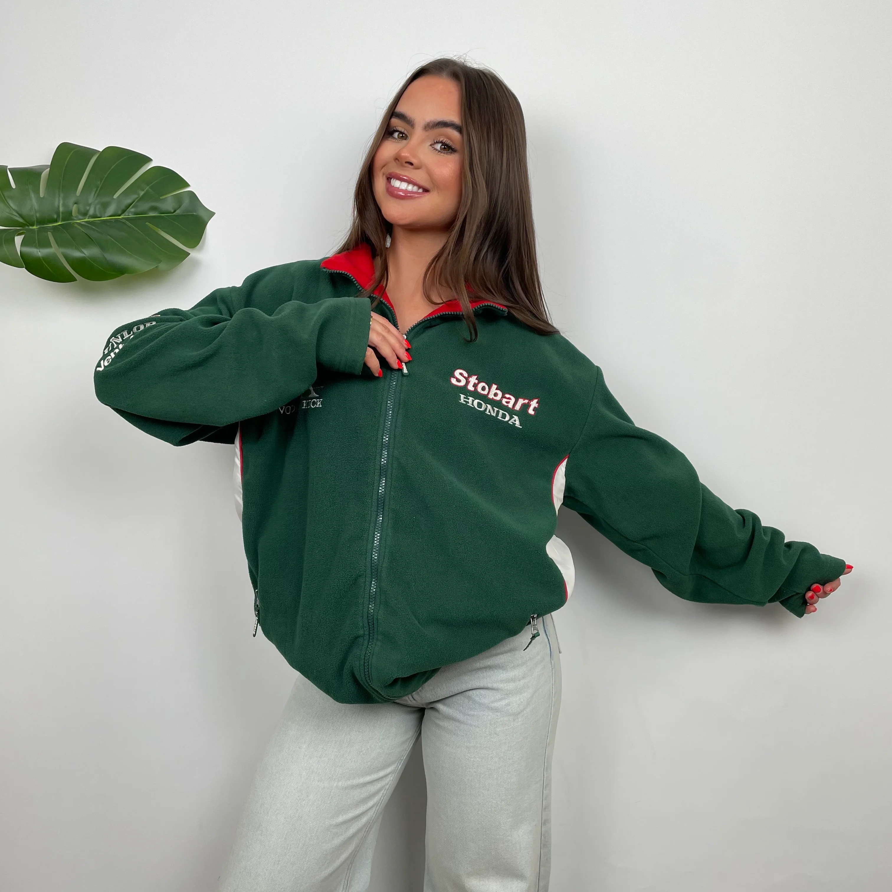 Honda Racing Green Embroidered Spell Out Zip Up Teddy Bear Fleece Jacket (L) - Image 8