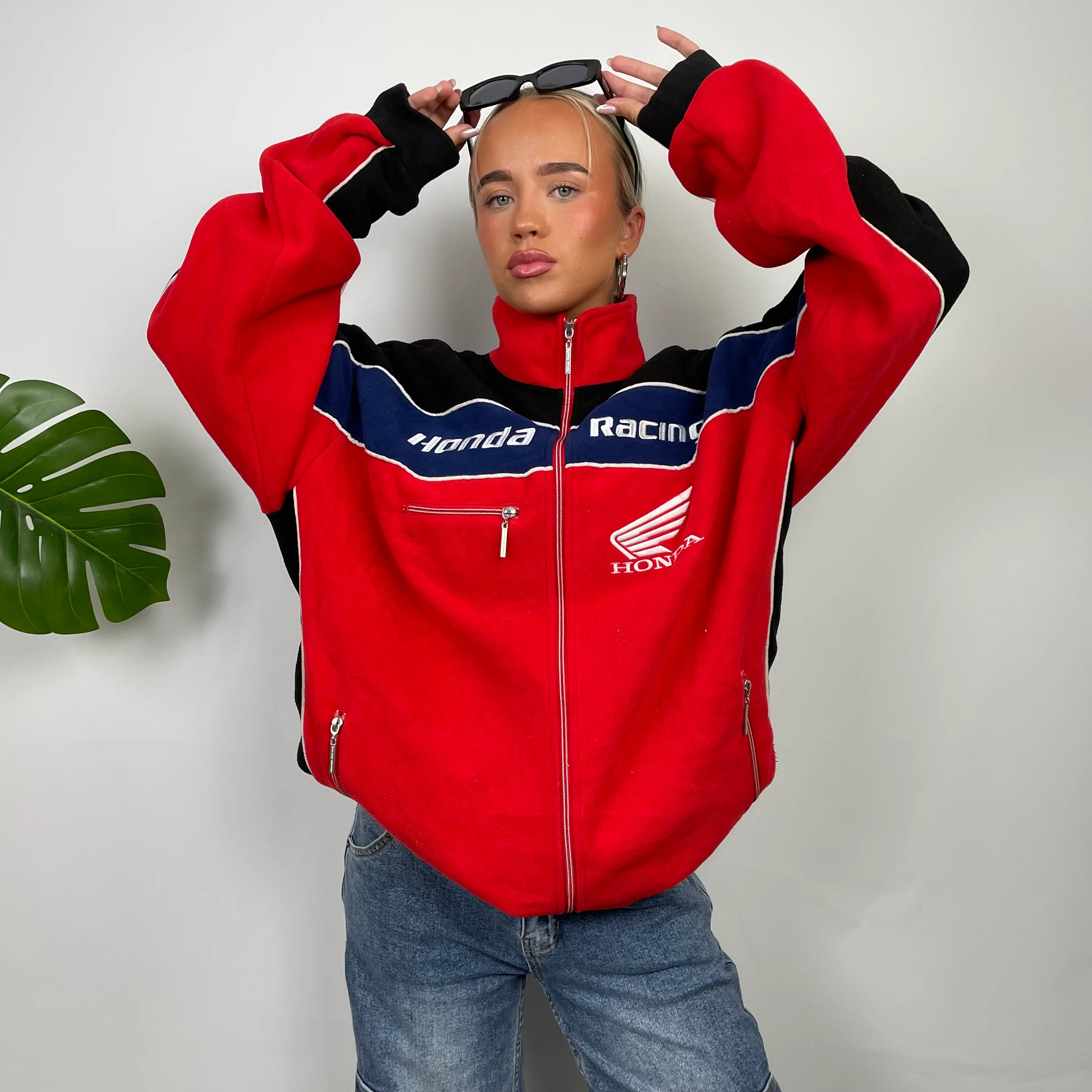 Honda Racing Red Embroidered Spell Out Zip Up Hoodie Jacket (XXXL) - Image 3