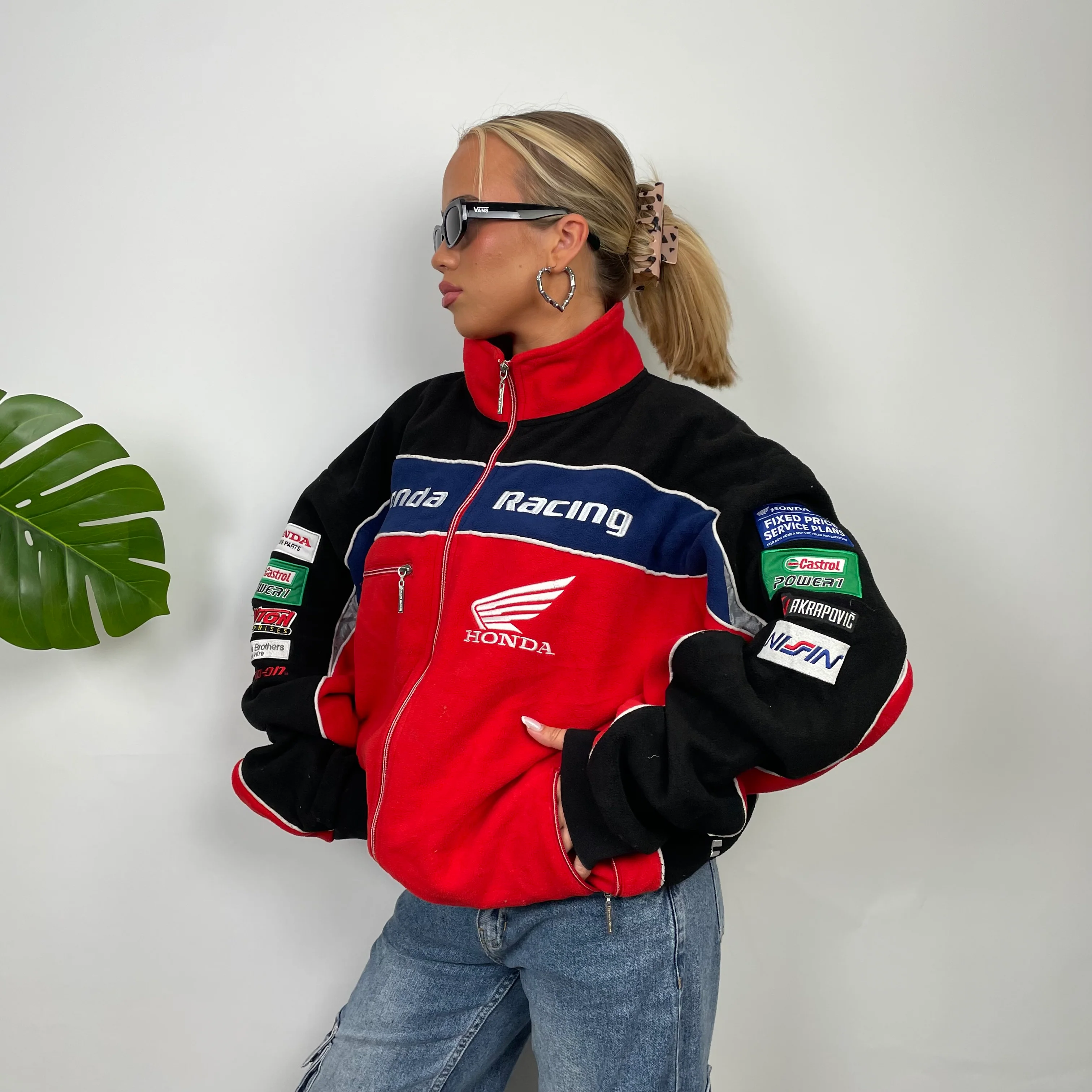 Honda Racing Red Embroidered Spell Out Zip Up Hoodie Jacket (XXXL) - Image 6