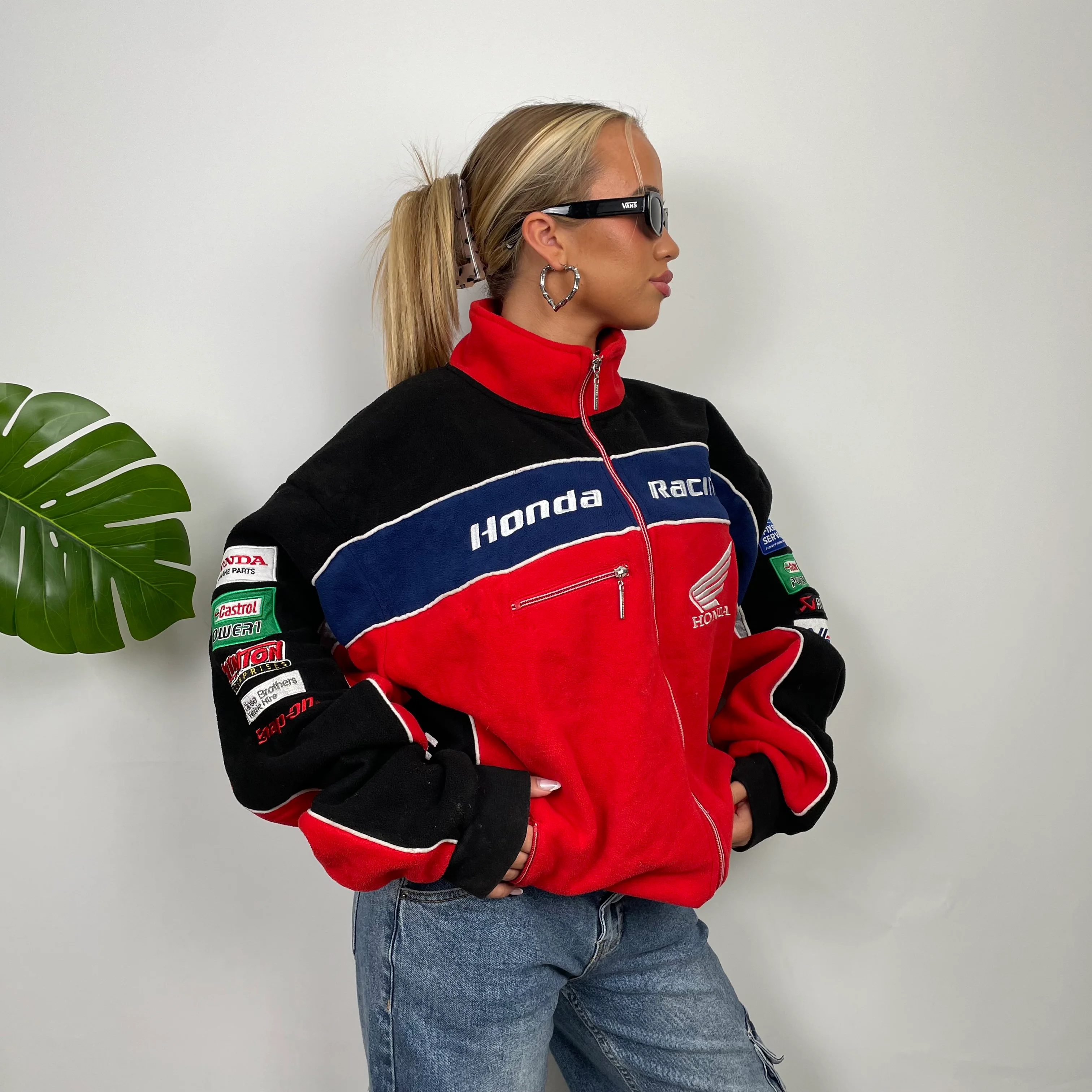 Honda Racing Red Embroidered Spell Out Zip Up Hoodie Jacket (XXXL) - Image 7