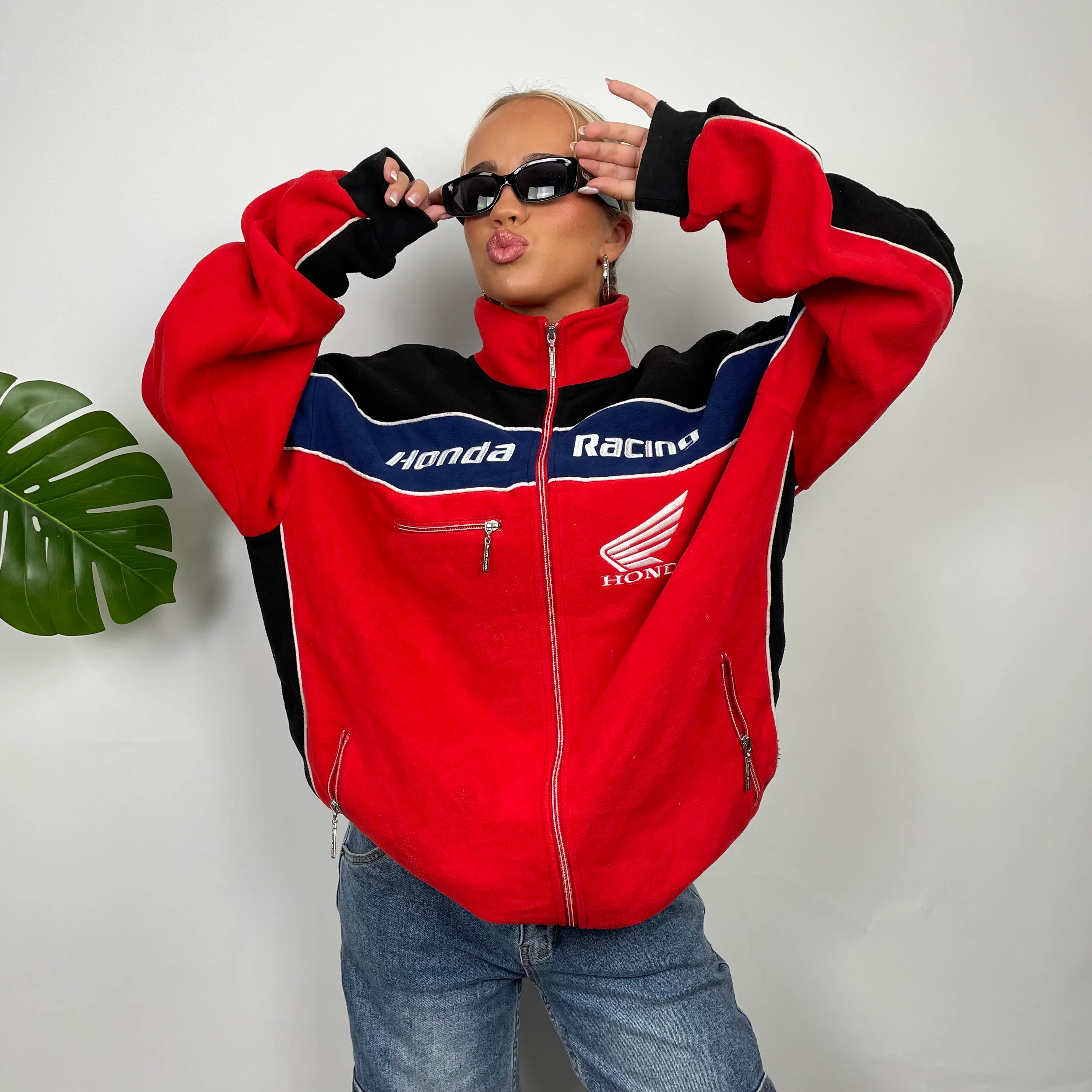 Honda Racing Red Embroidered Spell Out Zip Up Hoodie Jacket (XXXL) - Image 8