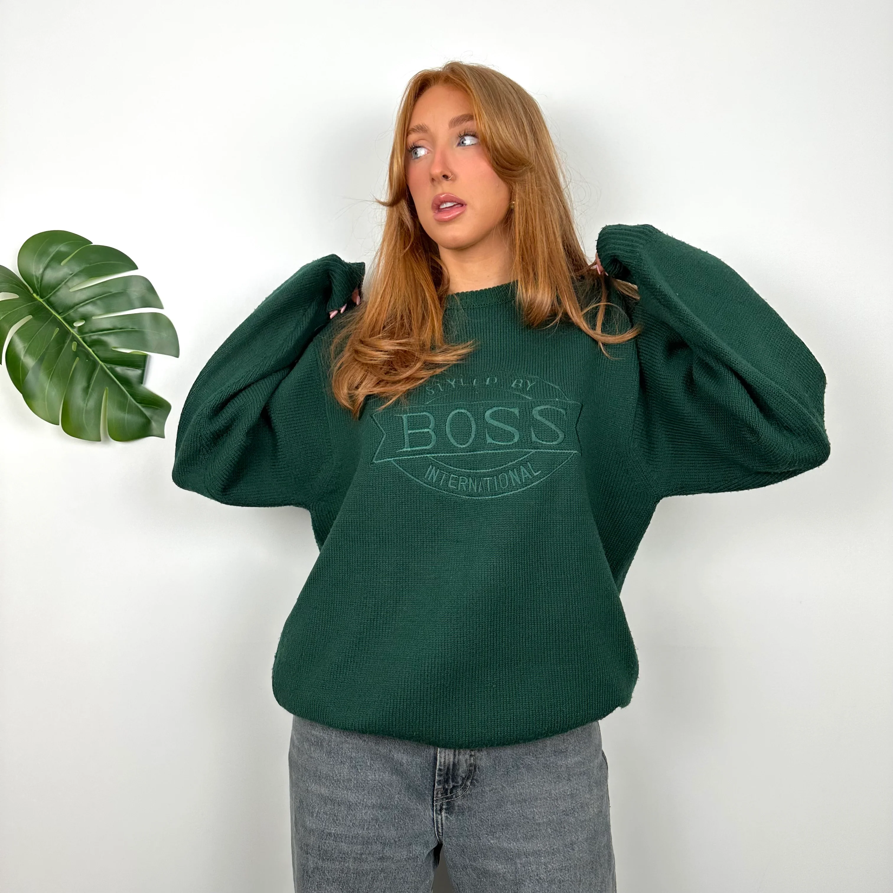 Hugo Boss Green Embroidered Spell Out Knitted Sweater (L) - Image 2